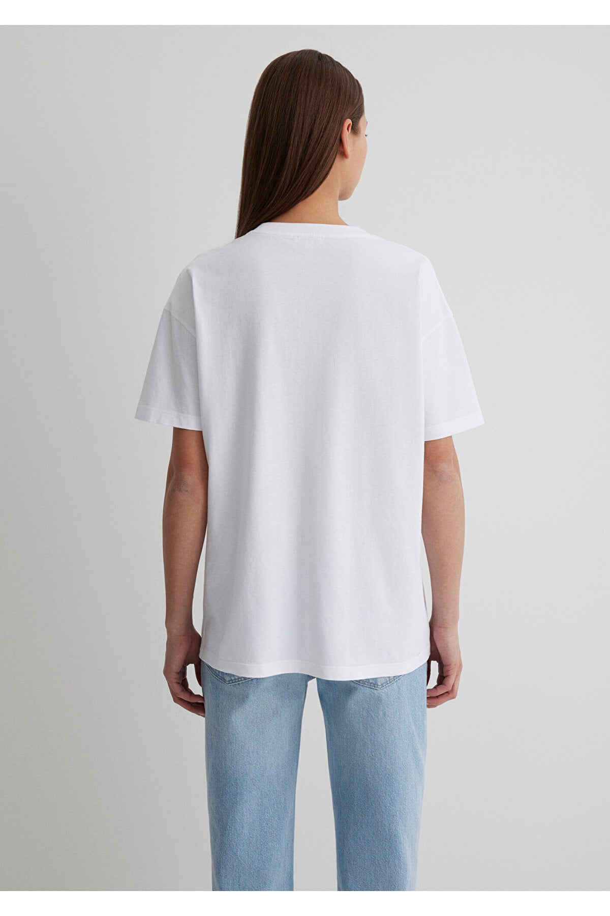 Miav Baskılı Beyaz Tişört Loose Fit / Bol Rahat Kesim 1612457-620