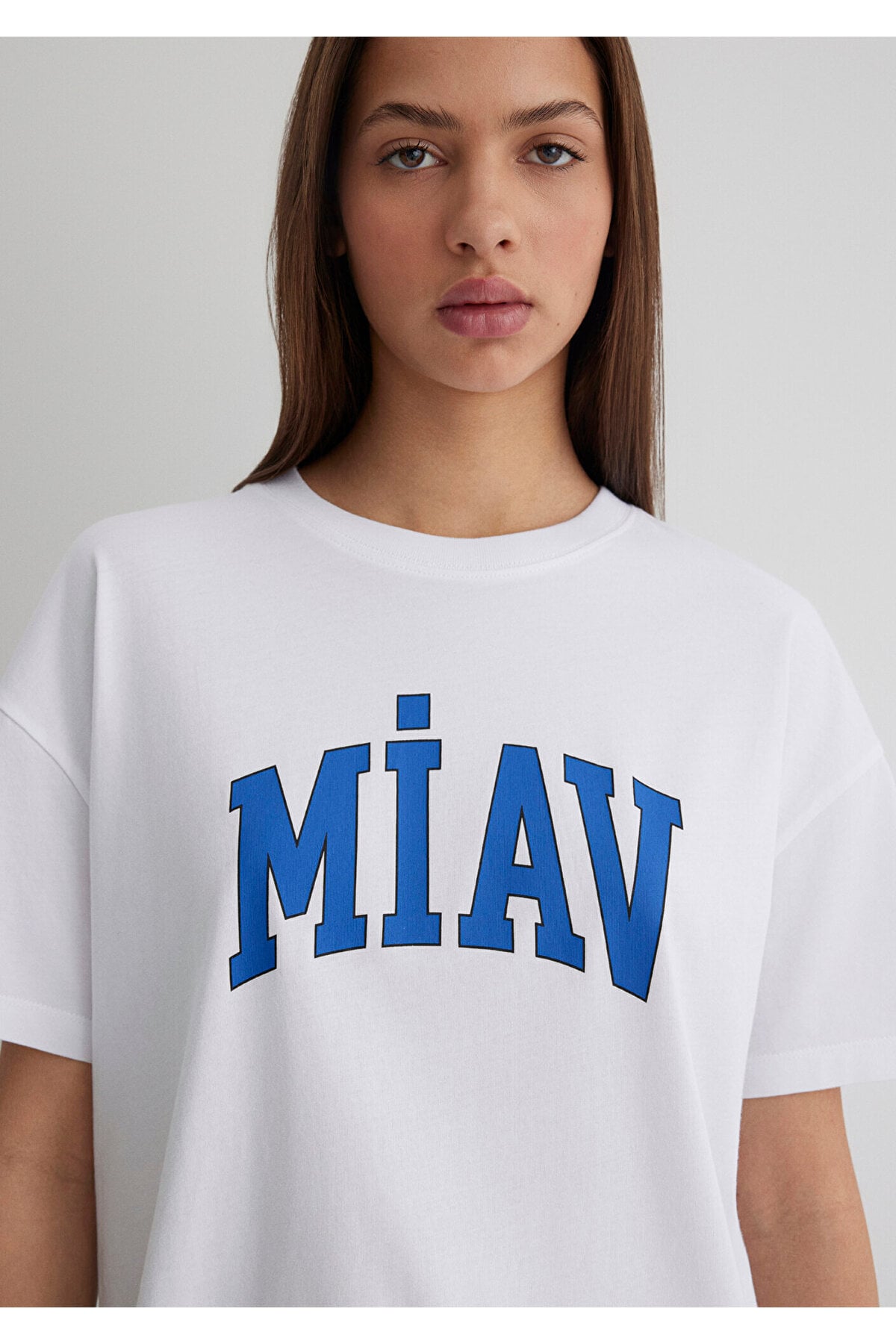 Miav Baskılı Beyaz Tişört Loose Fit / Bol Rahat Kesim 1612457-620