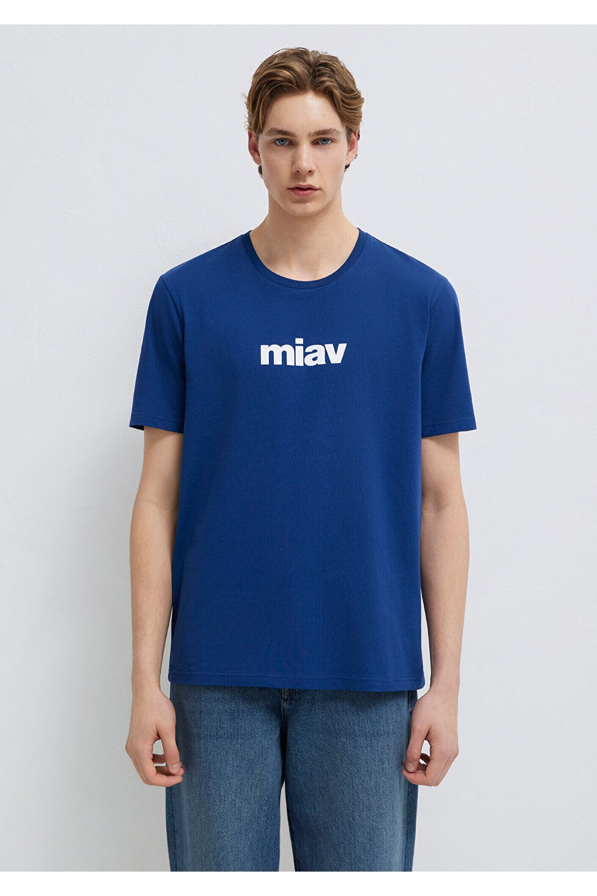 Miav Baskılı Tişört Koyu Saks Mavi