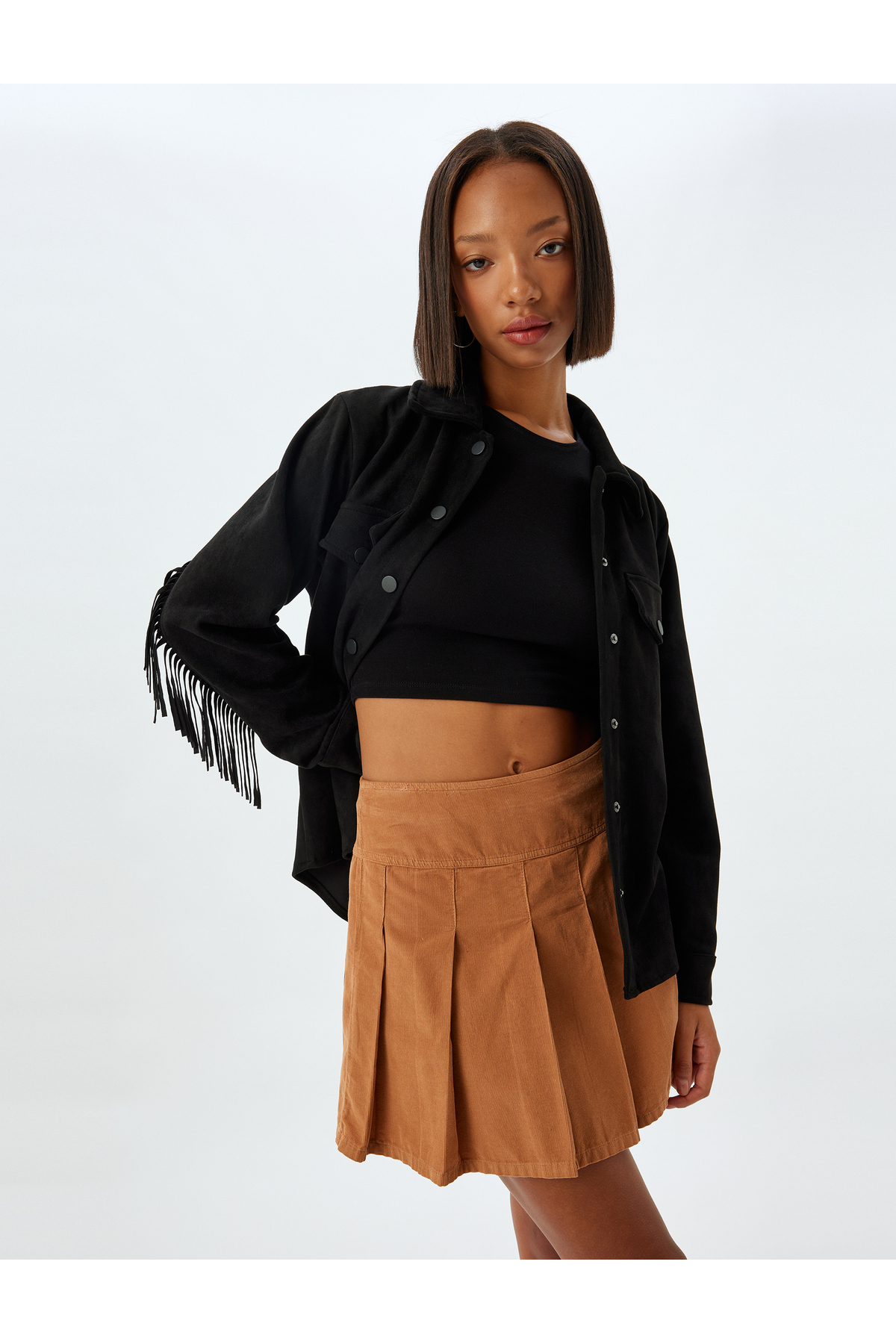 Mini Pileli Normal Bel Fermuarlı Etek