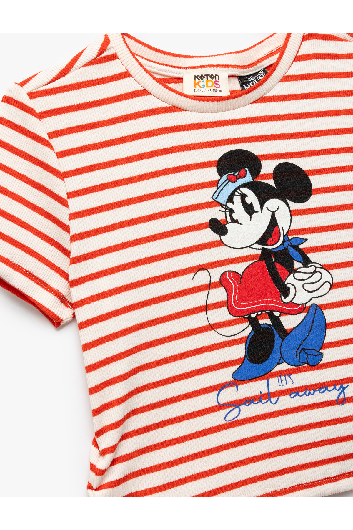 Minnie Mouse Baskılı Lisanslı Çizgili Kısa Kollu Crop Tişört