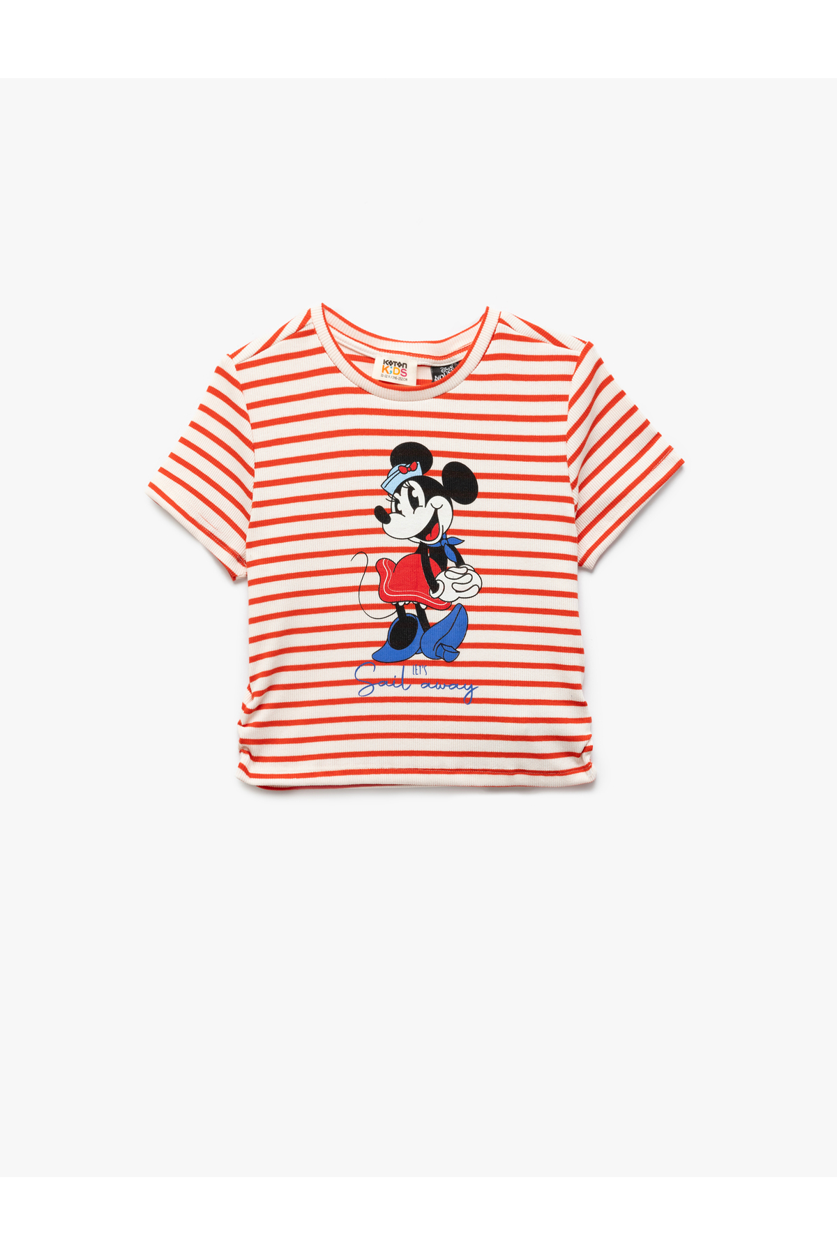 Minnie Mouse Baskılı Lisanslı Çizgili Kısa Kollu Crop Tişört