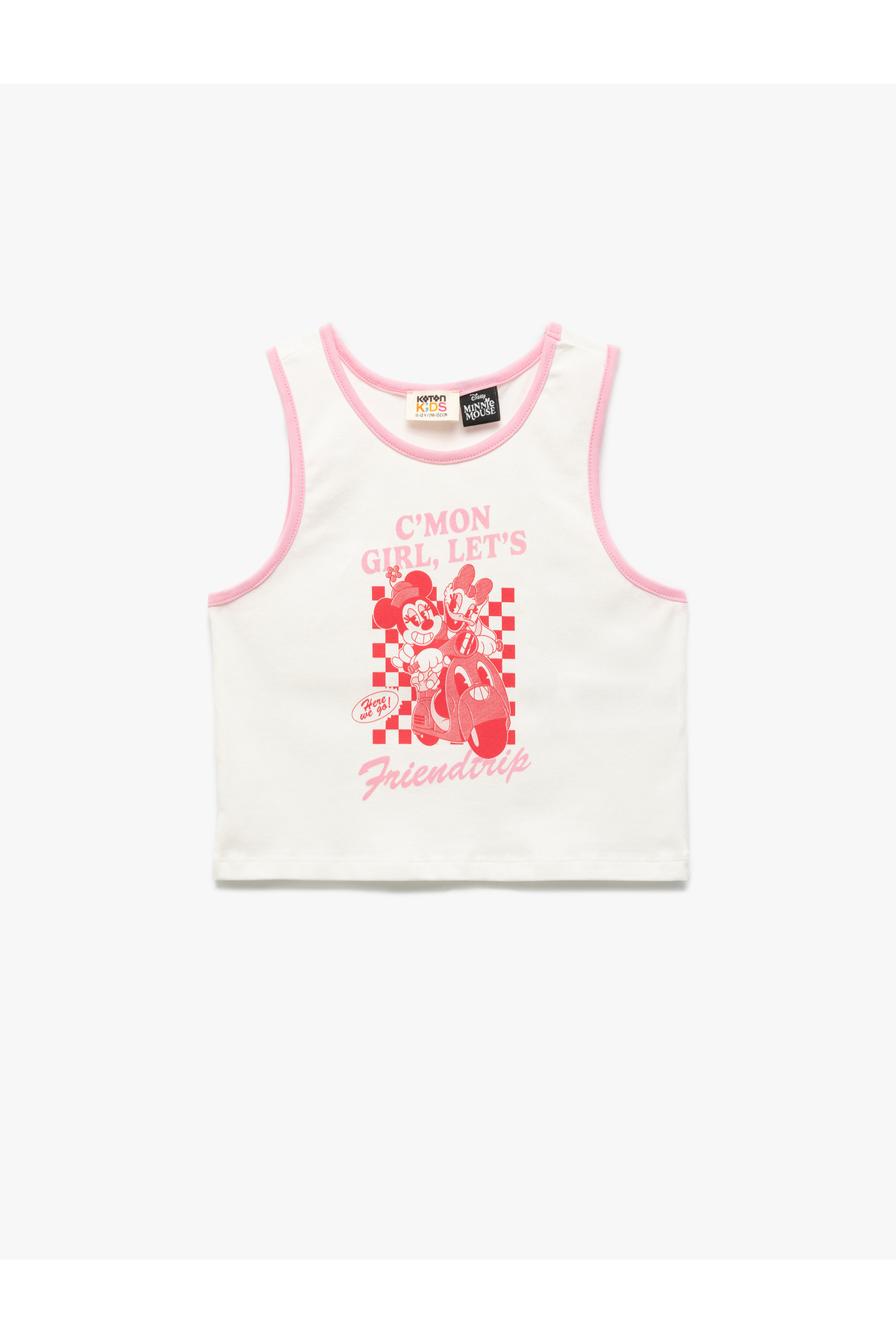Minnie Mouse Lisanslı Baskılı Kolsuz Bisiklet Yaka Pamuklu Crop Atlet