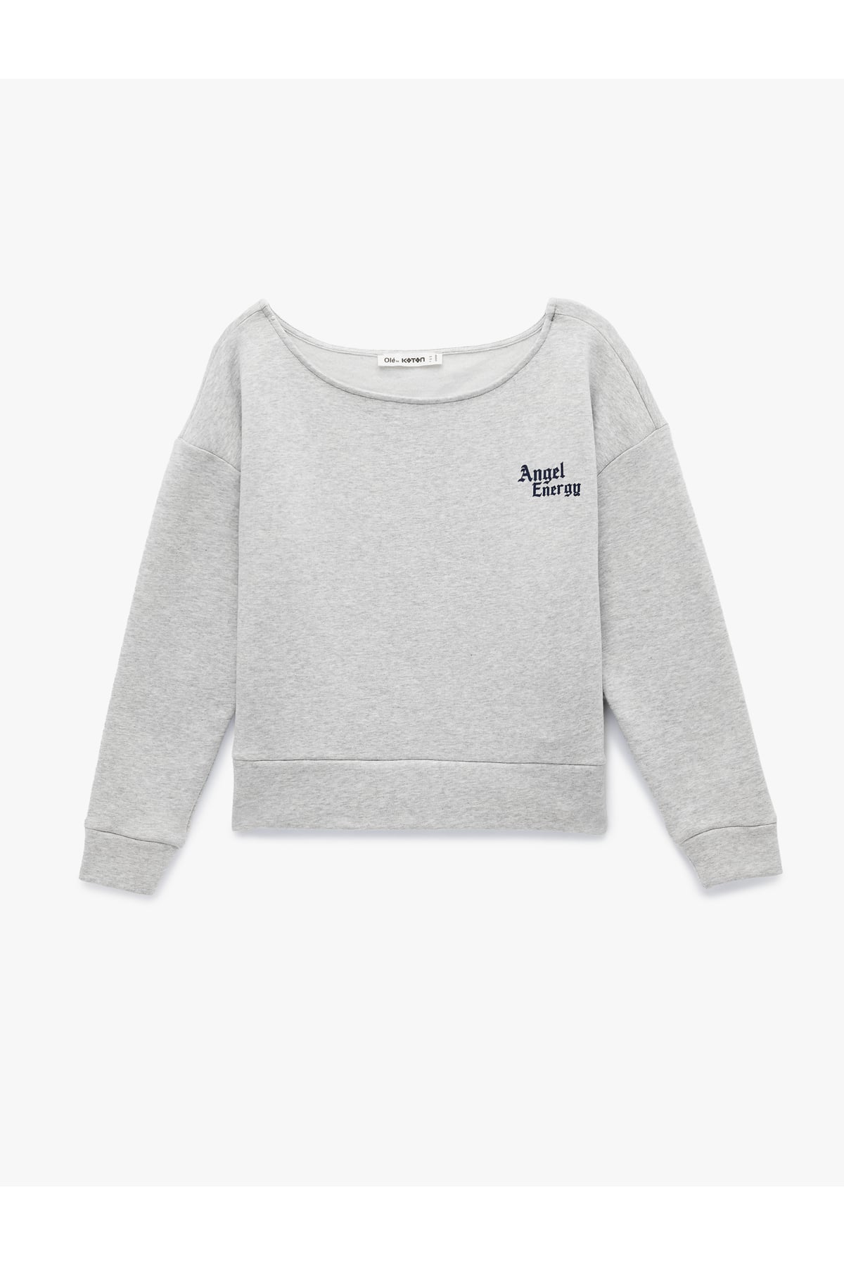 Modal Karışımlı Rahat Kalıp Kayık Yaka Arkası Baskılı Sweatshirt