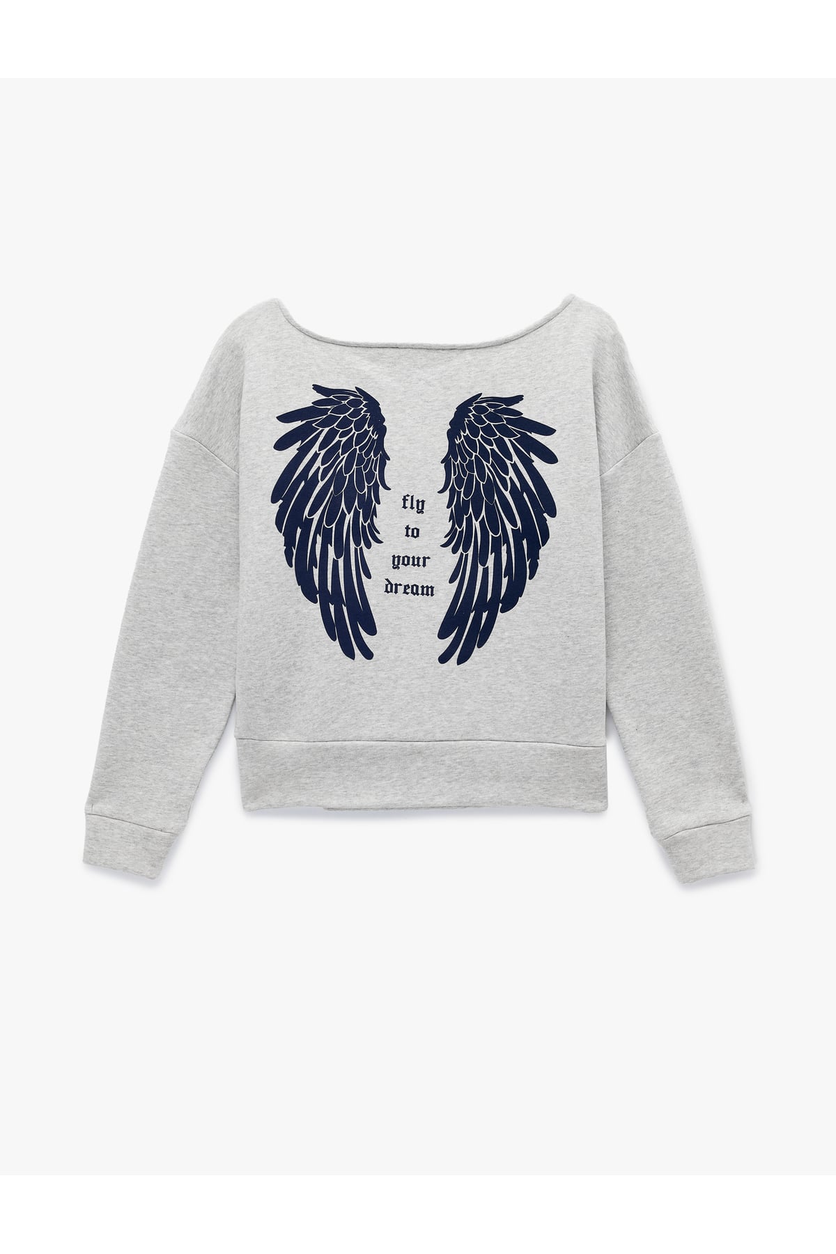 Modal Karışımlı Rahat Kalıp Kayık Yaka Arkası Baskılı Sweatshirt