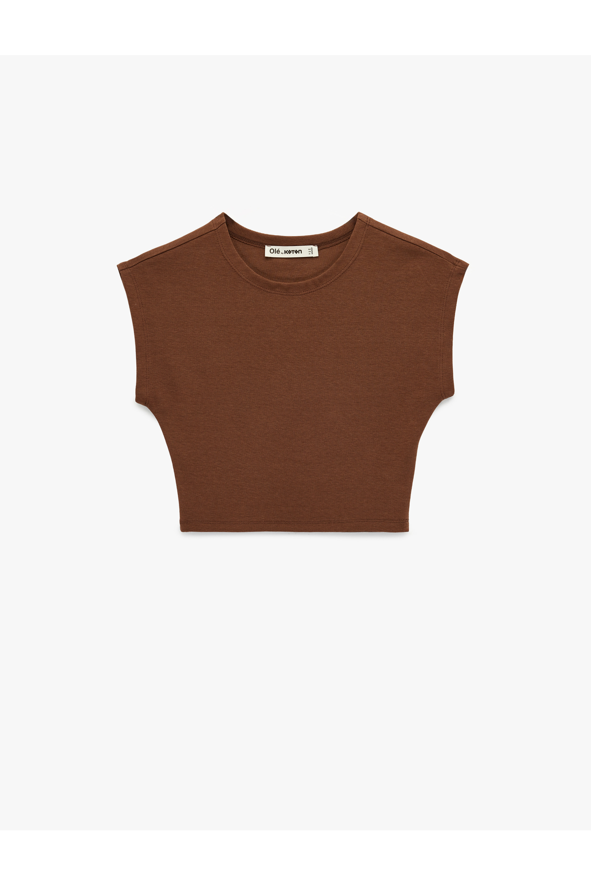 Modal Karışımlı Slim Fit Bisiklet Yaka Kolsuz Crop Tişört