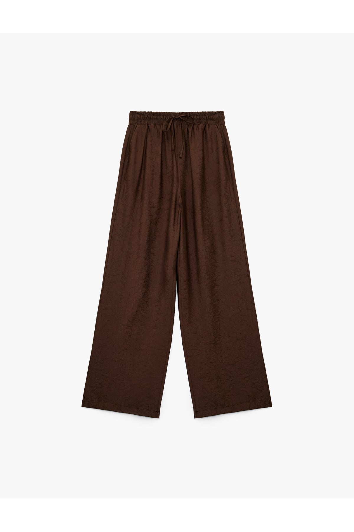 Modal Kumaş Cepli Beli Lastikli Bağlamalı Floral Dokulu Geniş Paça Pantolon