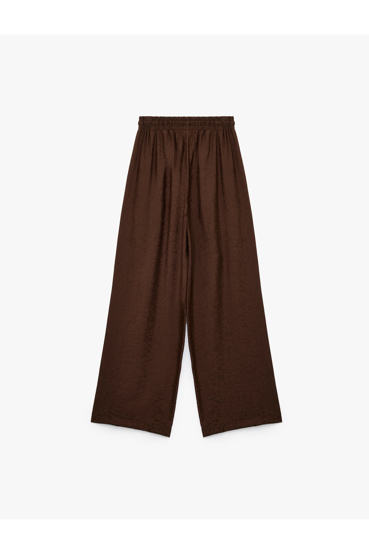 Modal Kumaş Cepli Beli Lastikli Bağlamalı Floral Dokulu Geniş Paça Pantolon
