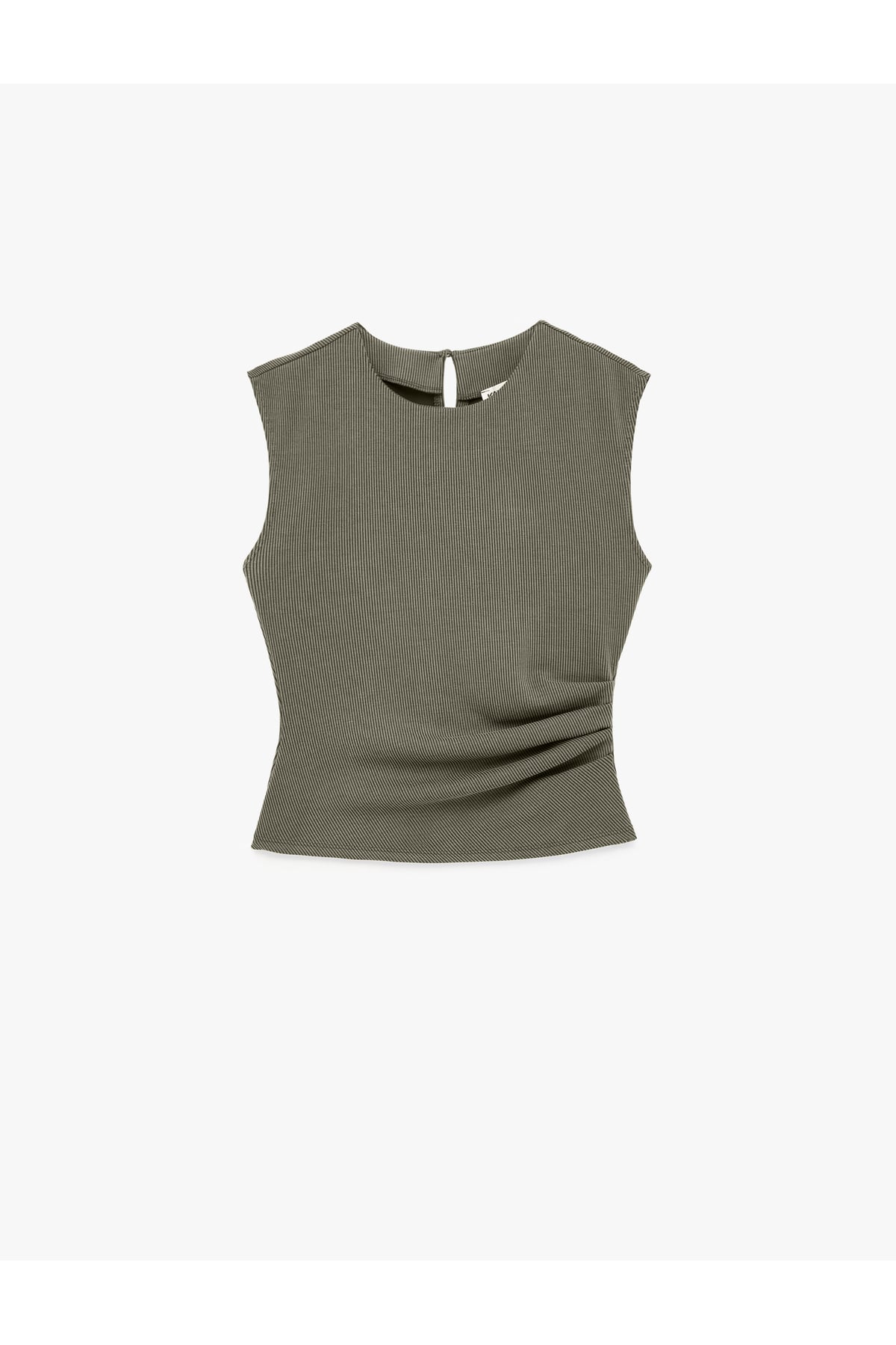 Modal Kumaş Slim Fit Drape Detaylı Bisiklet Yaka Kolsuz Fitilli Bluz