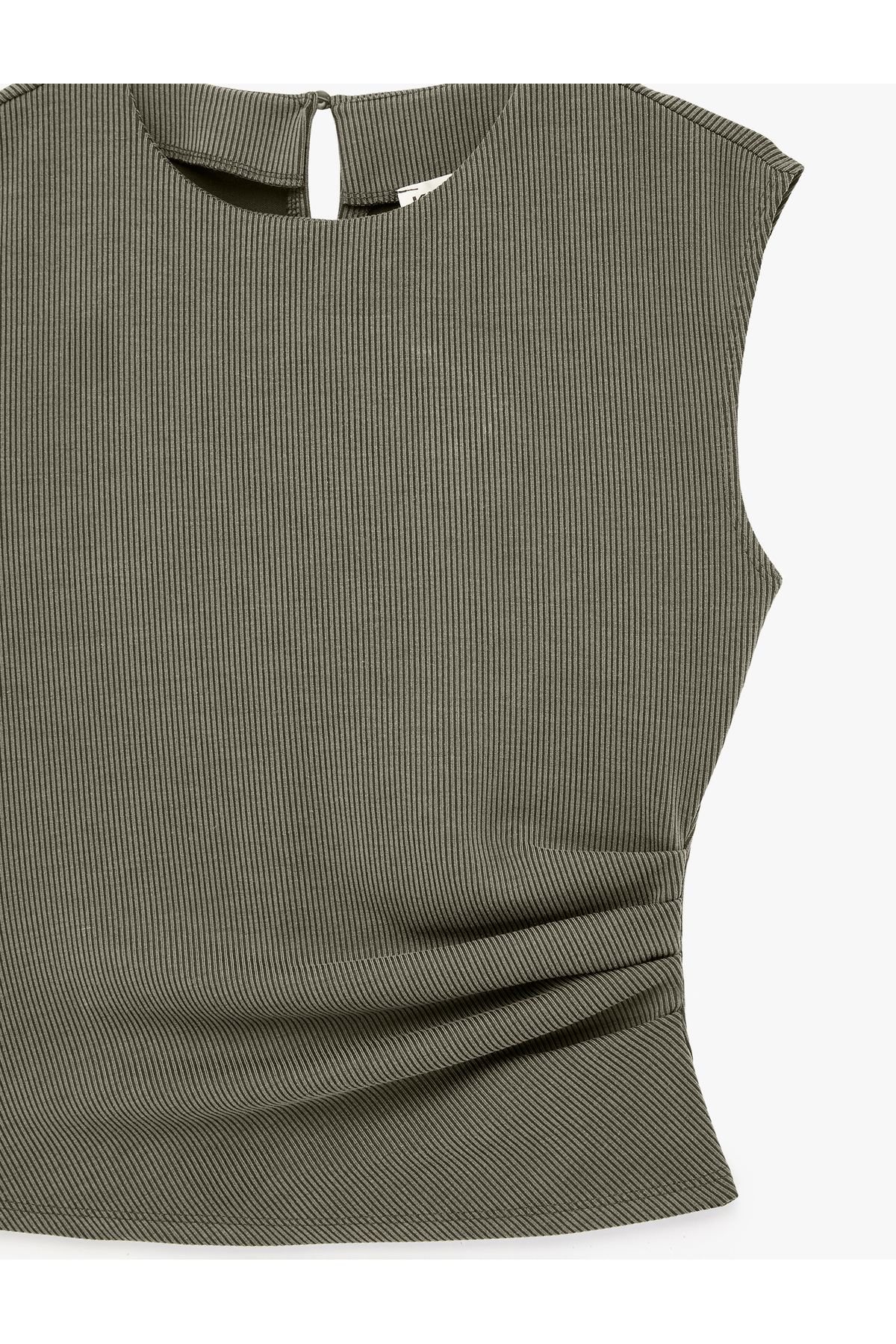 Modal Kumaş Slim Fit Drape Detaylı Bisiklet Yaka Kolsuz Fitilli Bluz