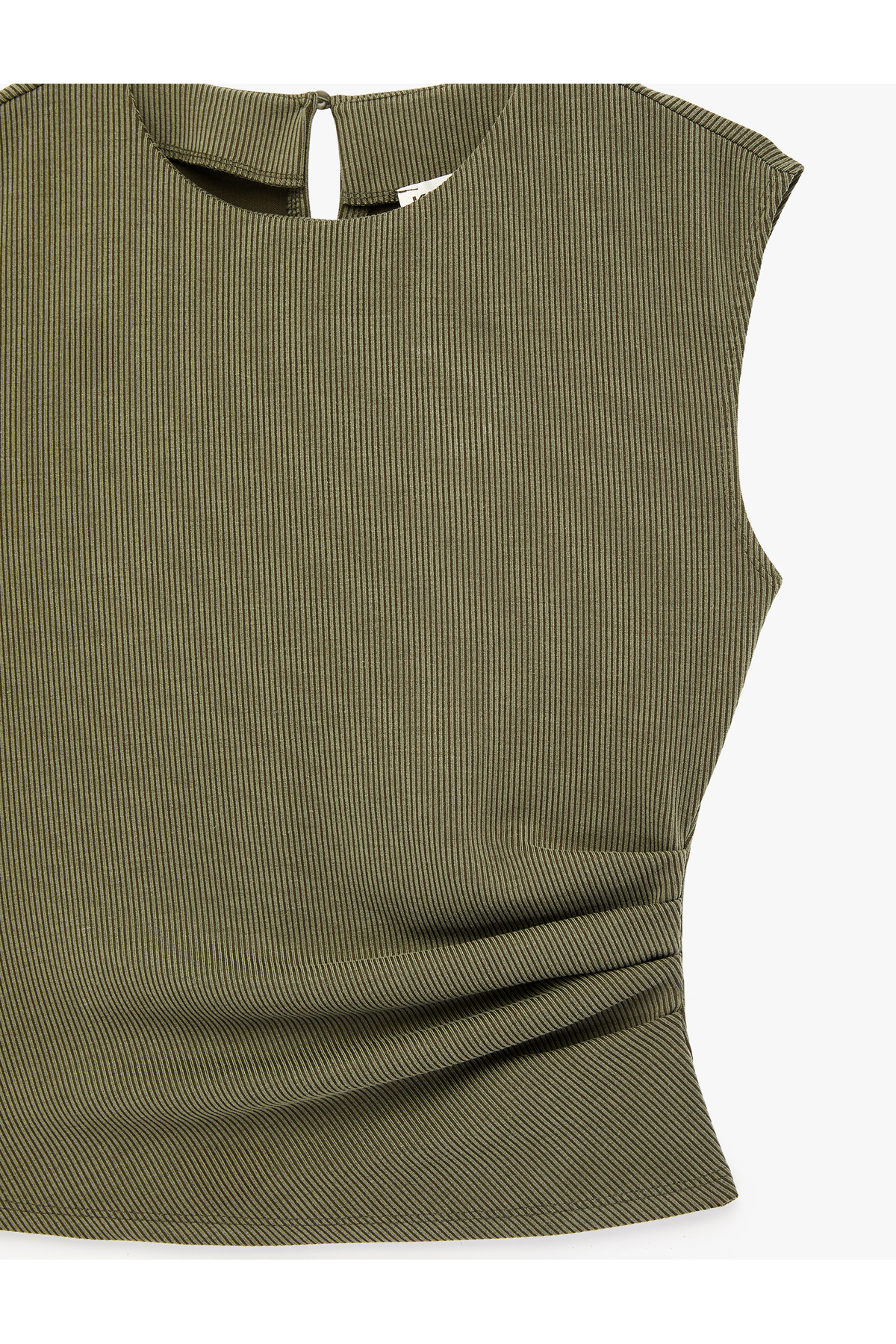 Modal Kumaş Slim Fit Drape Detaylı Bisiklet Yaka Kolsuz Fitilli Bluz
