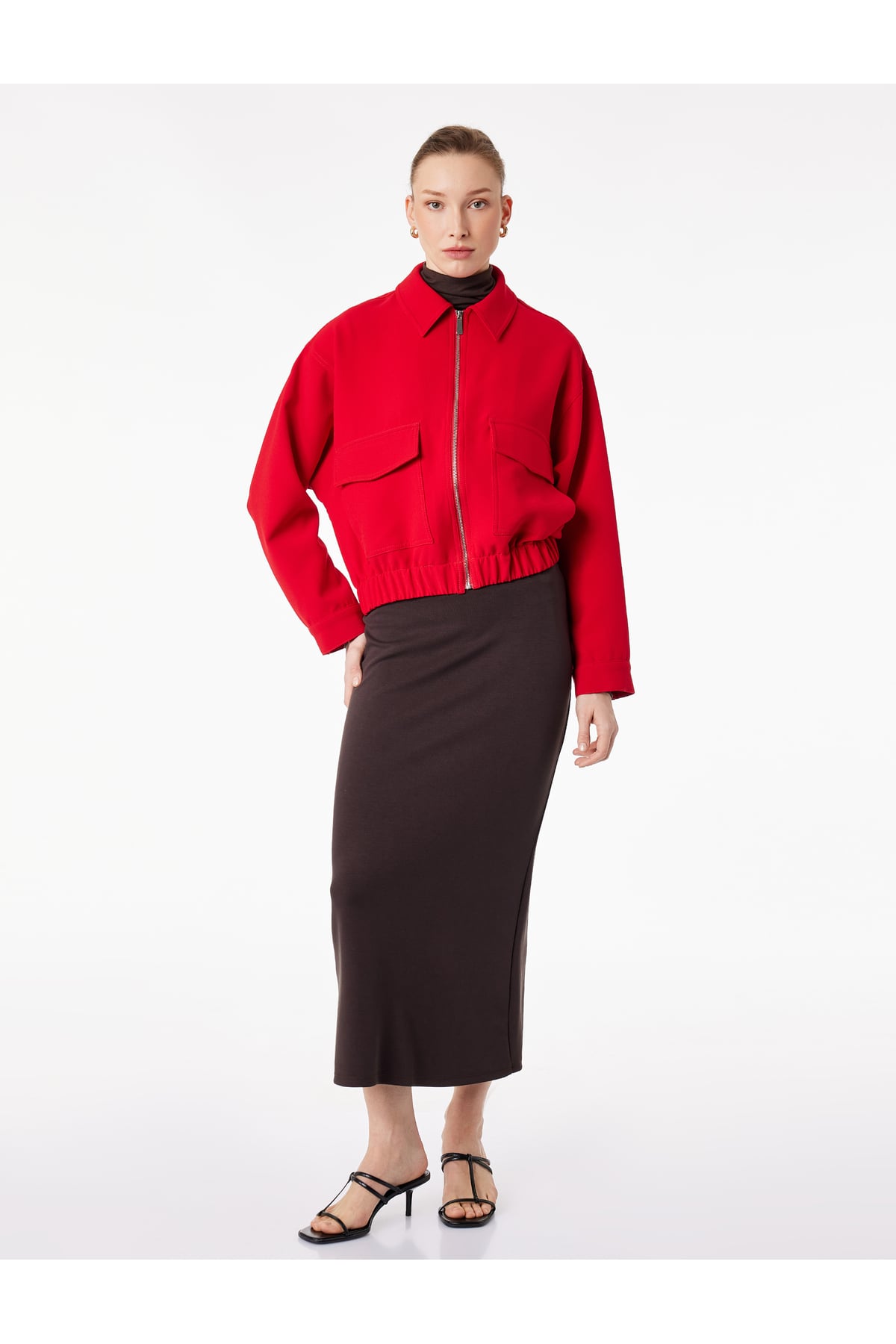 Modal Kumaş Slim Fit Yırtmaçlı Midi Kalem Etek