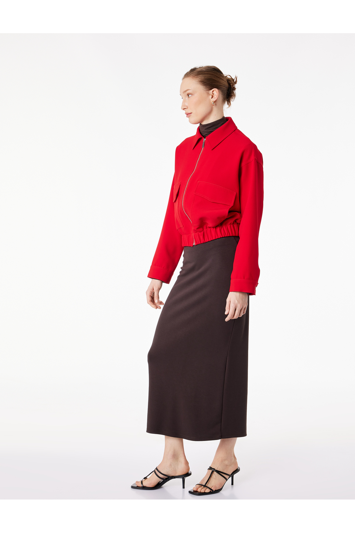 Modal Kumaş Slim Fit Yırtmaçlı Midi Kalem Etek