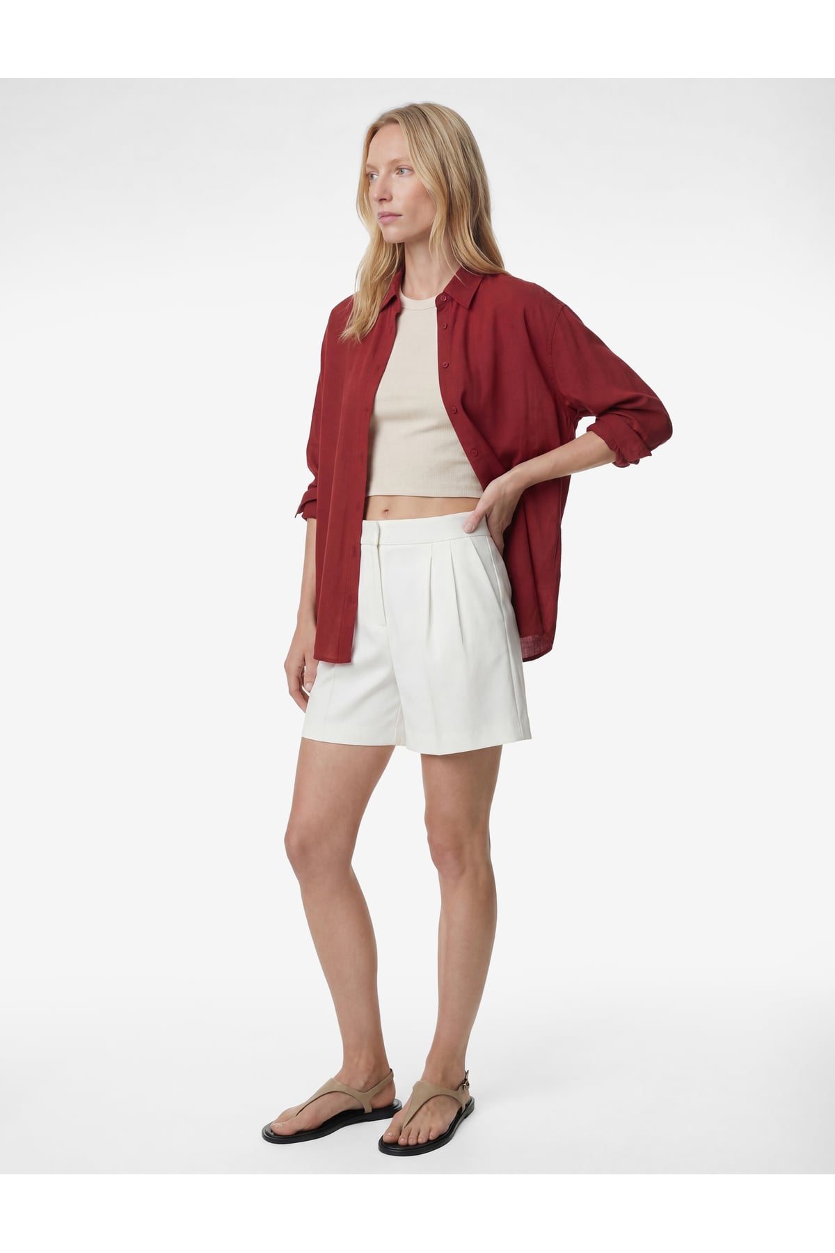 Modal Kumaş Uzun Kollu Klasik Yaka Oversize Gömlek