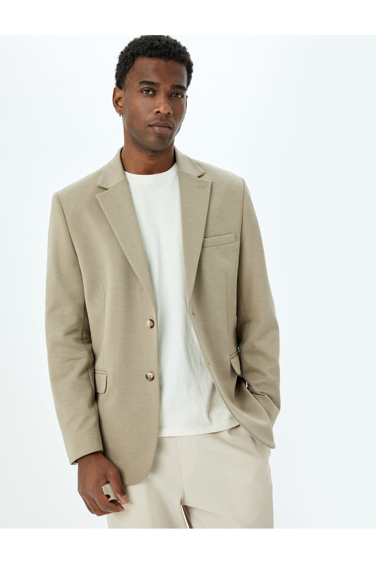 Mono Yaka Uzun Kollu Düğmeli Klasik Slim Fit Blazer Ceket