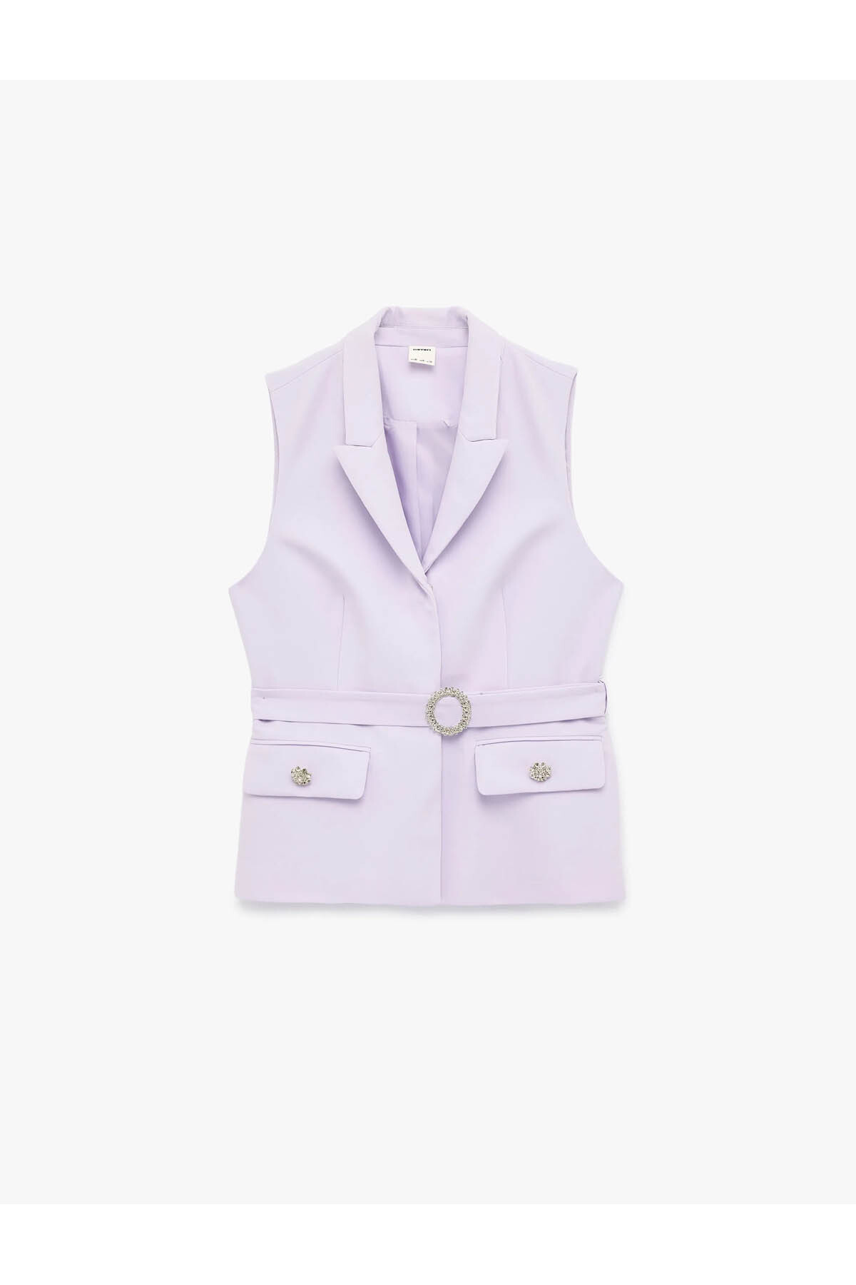 Mücevher Düğmeli Taşlı Kemer Detaylı Uzun Blazer Yelek