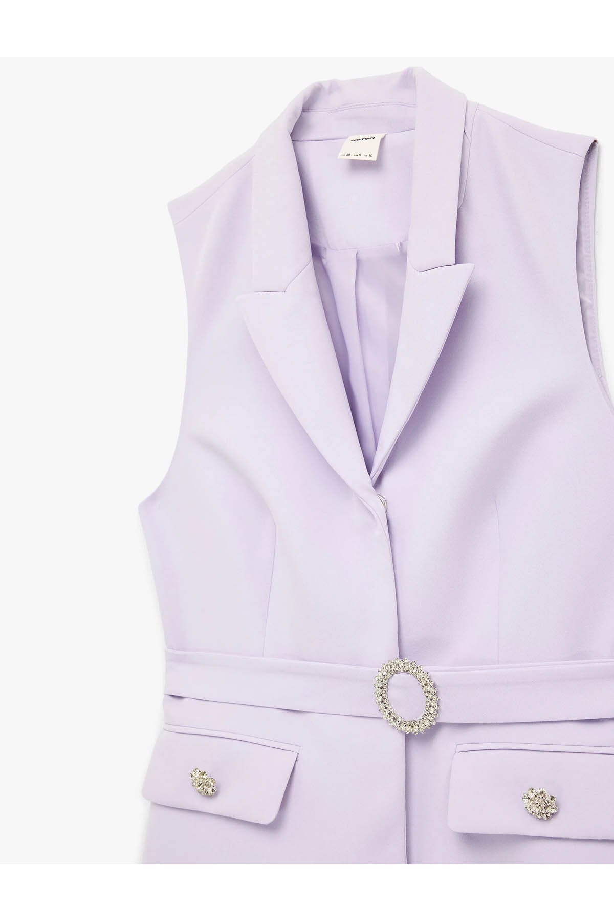 Mücevher Düğmeli Taşlı Kemer Detaylı Uzun Blazer Yelek