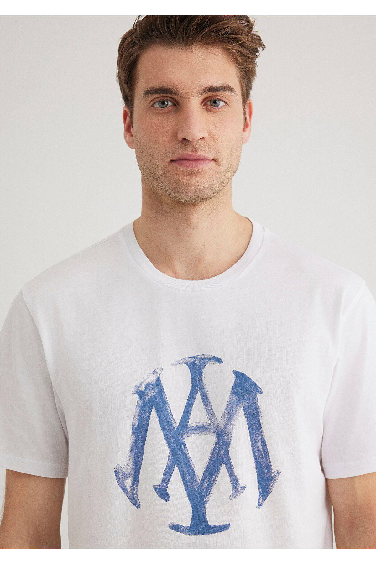 Mühür Logo Baskılı Beyaz Tişört Slim Fit / Dar Kesim 065109-620