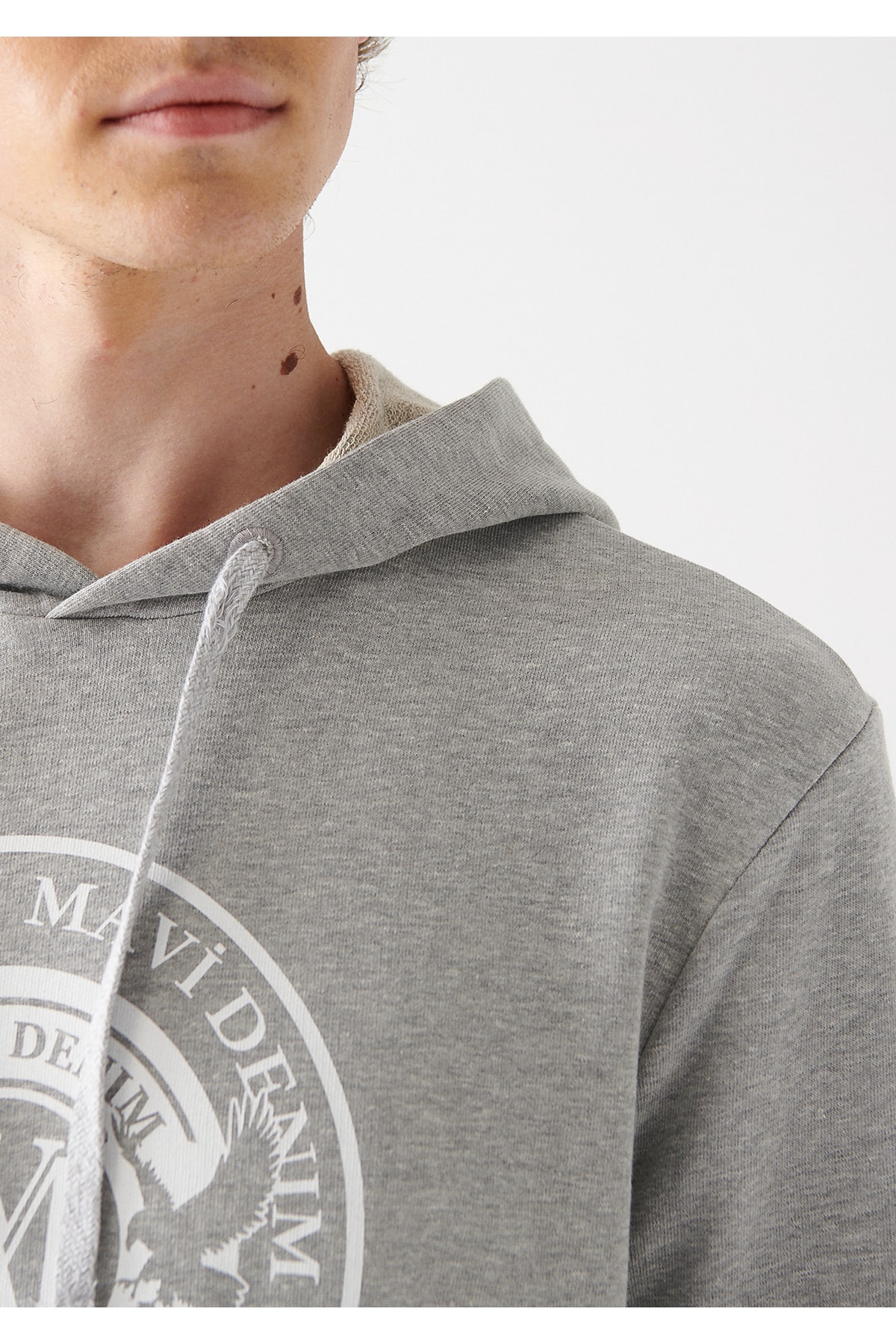 Mühür Logo Baskılı Kapüşonlu Gri Sweatshirt 065169-34686