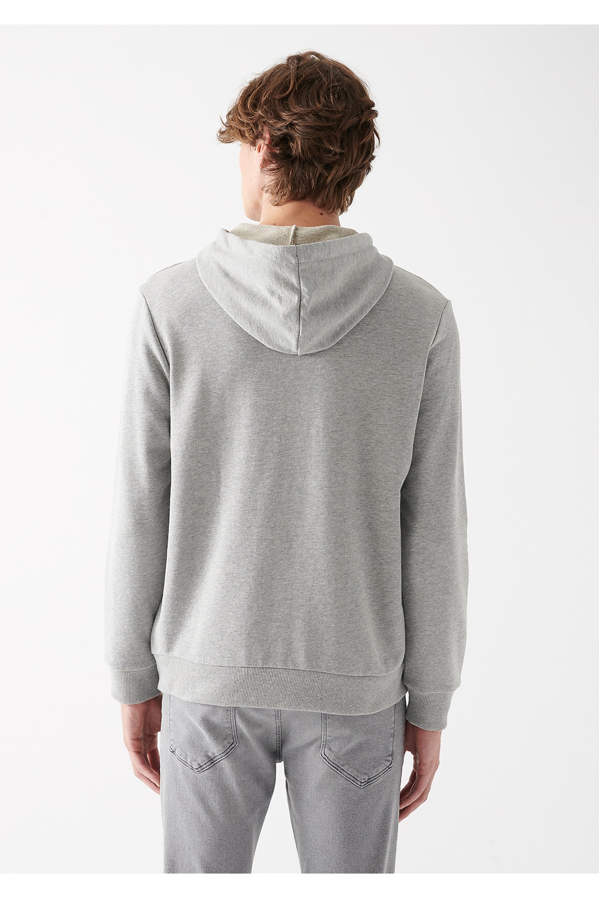 Mühür Logo Baskılı Kapüşonlu Gri Sweatshirt 065169-34686