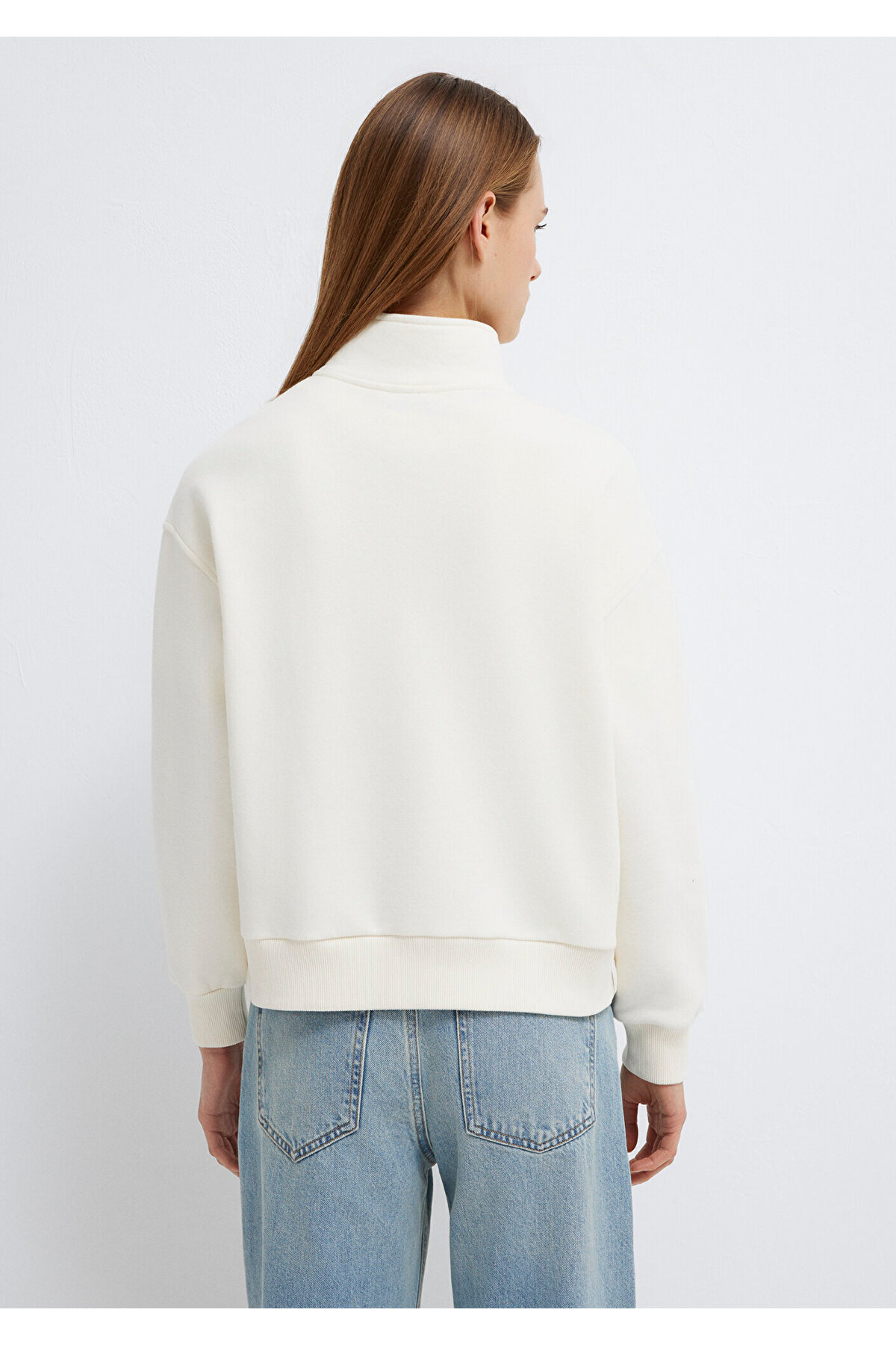 MVJNS Nakışlı Yarı Fermuarlı Ekru Sweatshirt 1S10533-89145