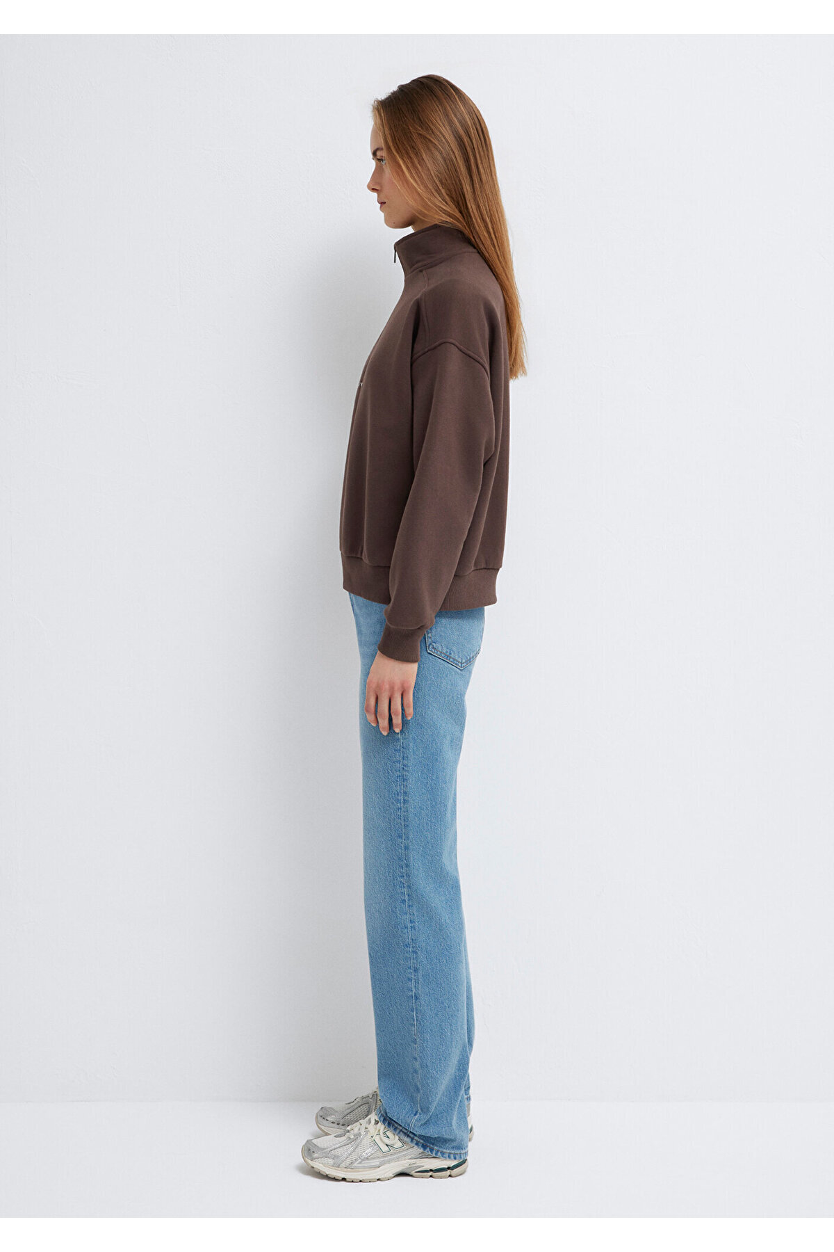 MVJNS Nakışlı Yarı Fermuarlı Kahverengi Sweatshirt 1S10533-71603