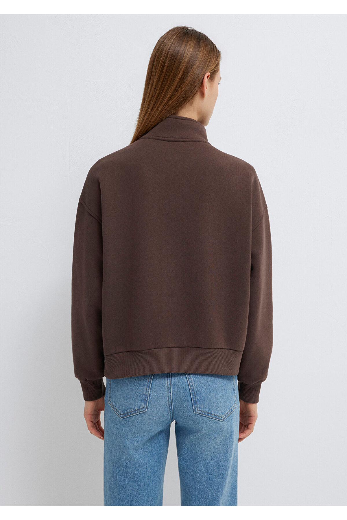 MVJNS Nakışlı Yarı Fermuarlı Kahverengi Sweatshirt 1S10533-71603
