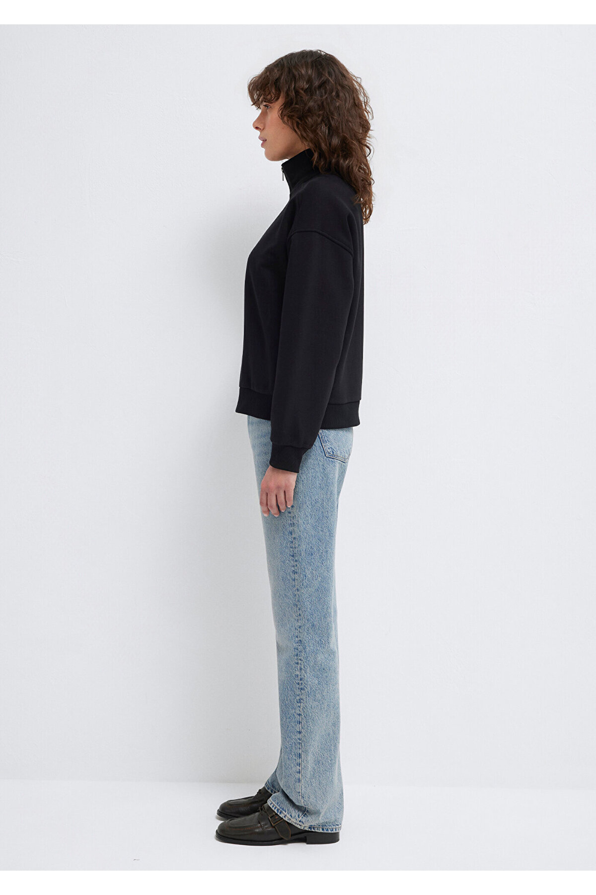MVJNS Nakışlı Yarı Fermuarlı Siyah Sweatshirt 1S10533-900
