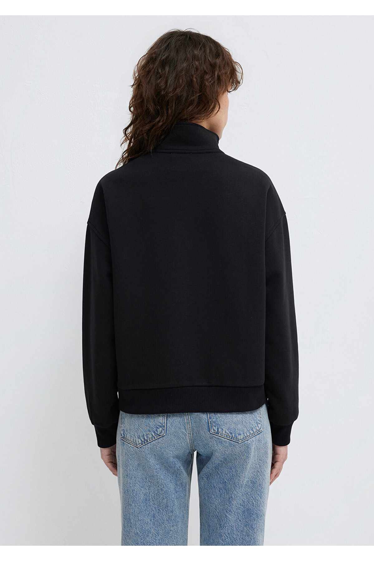 MVJNS Nakışlı Yarı Fermuarlı Siyah Sweatshirt 1S10533-900