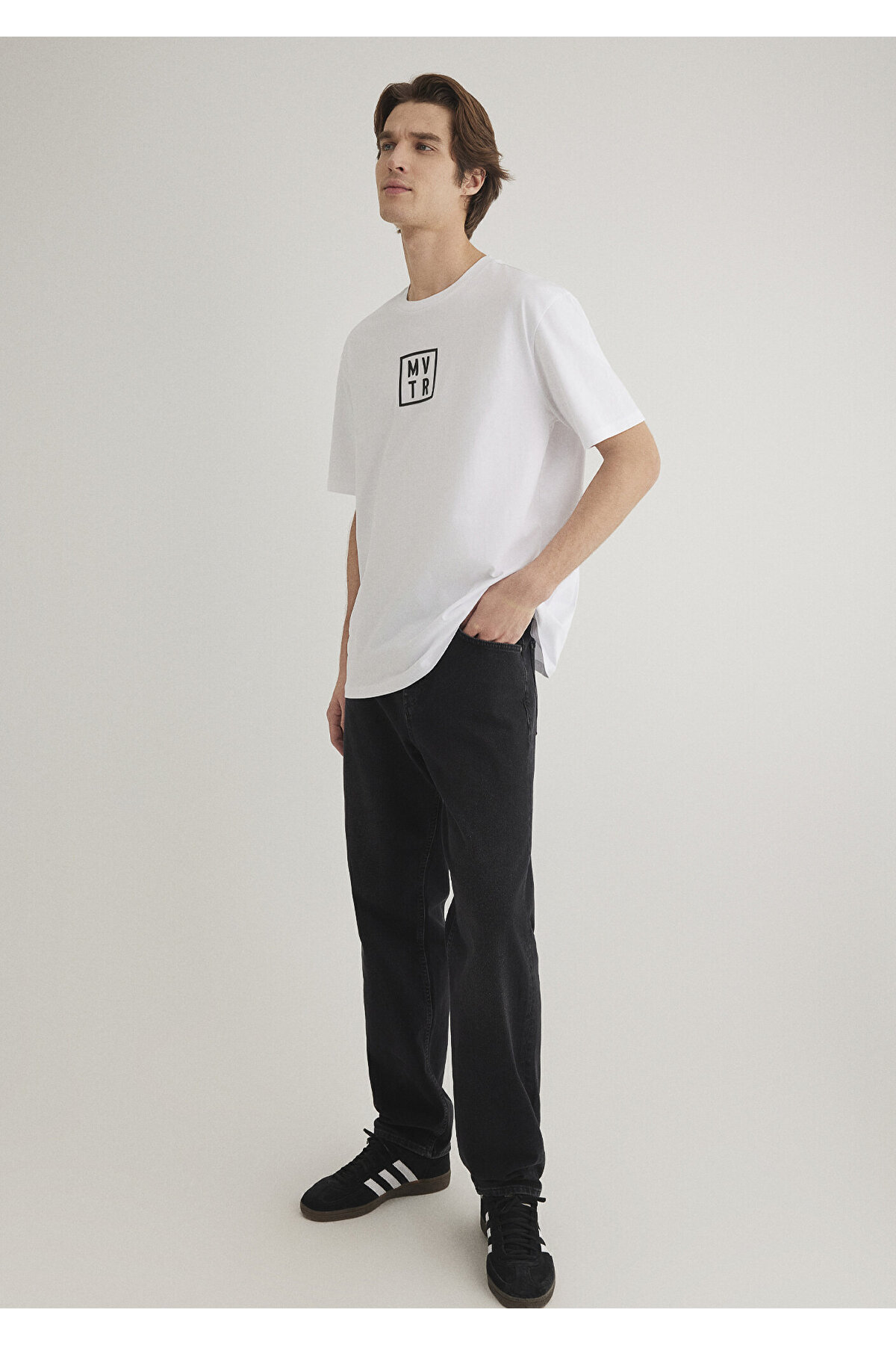 MVTR Baskılı Beyaz Tişört Loose Fit / Bol Rahat Kesim 0612004-620