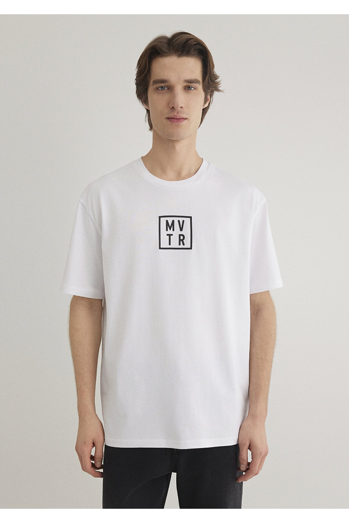 MVTR Baskılı Beyaz Tişört Loose Fit / Bol Rahat Kesim 0612004-620