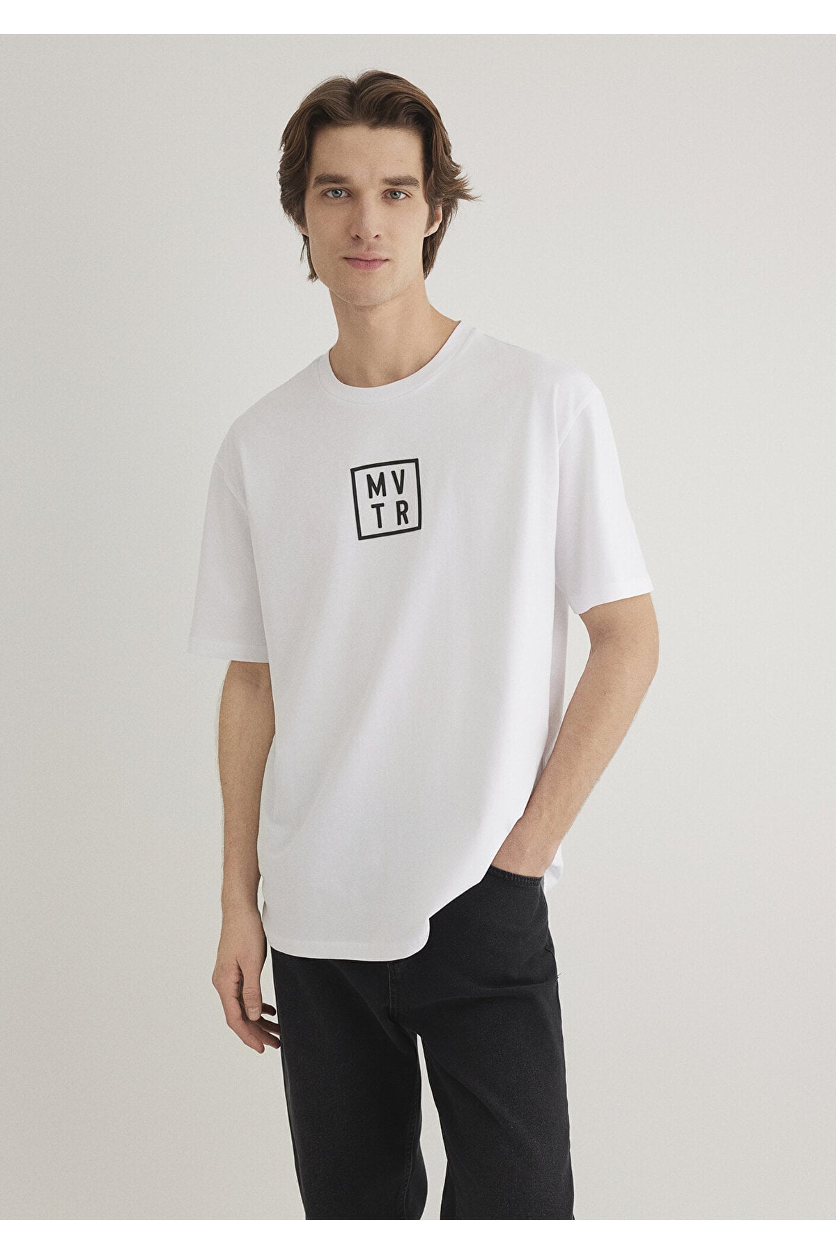 MVTR Baskılı Beyaz Tişört Loose Fit / Bol Rahat Kesim 0612004-620
