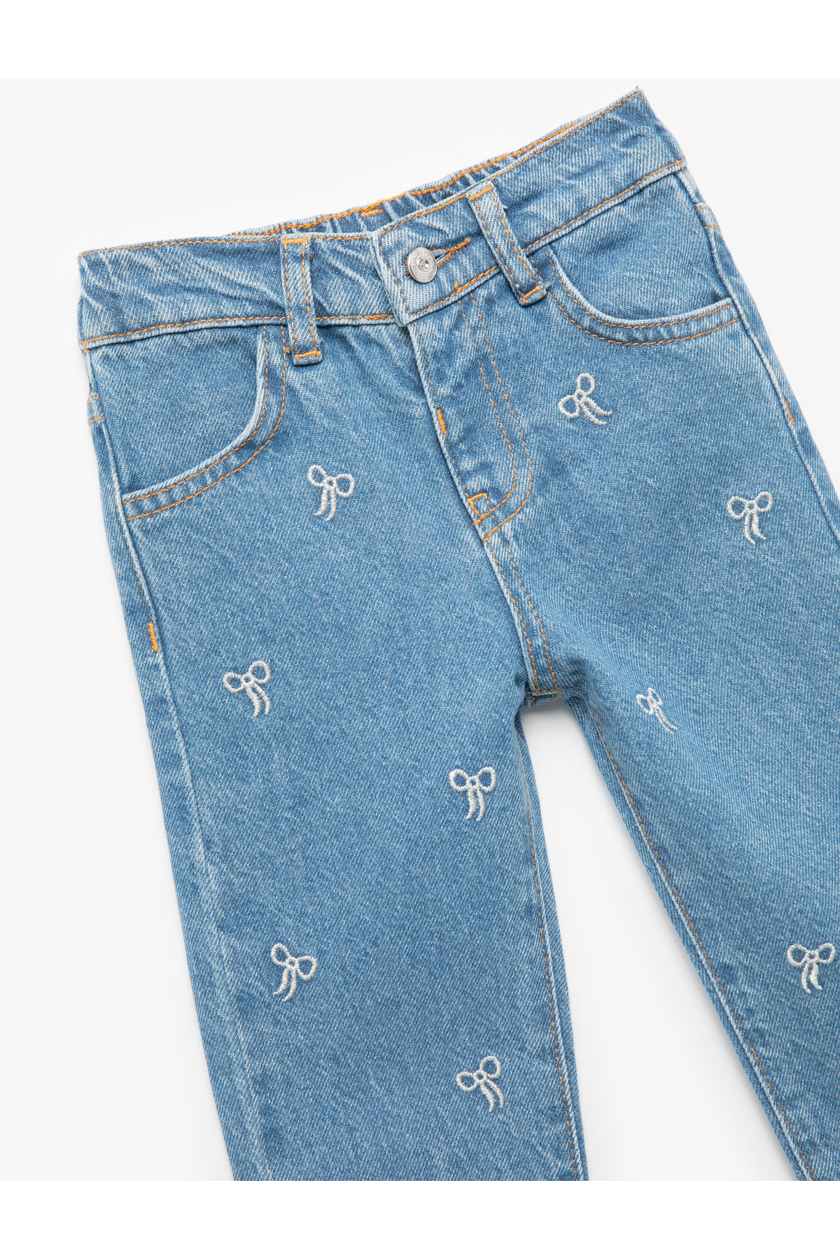 Nakış Detaylı Cepli Pamuklu Denim Pantolon