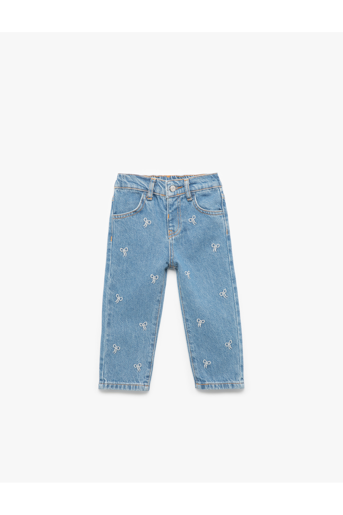 Nakış Detaylı Cepli Pamuklu Denim Pantolon