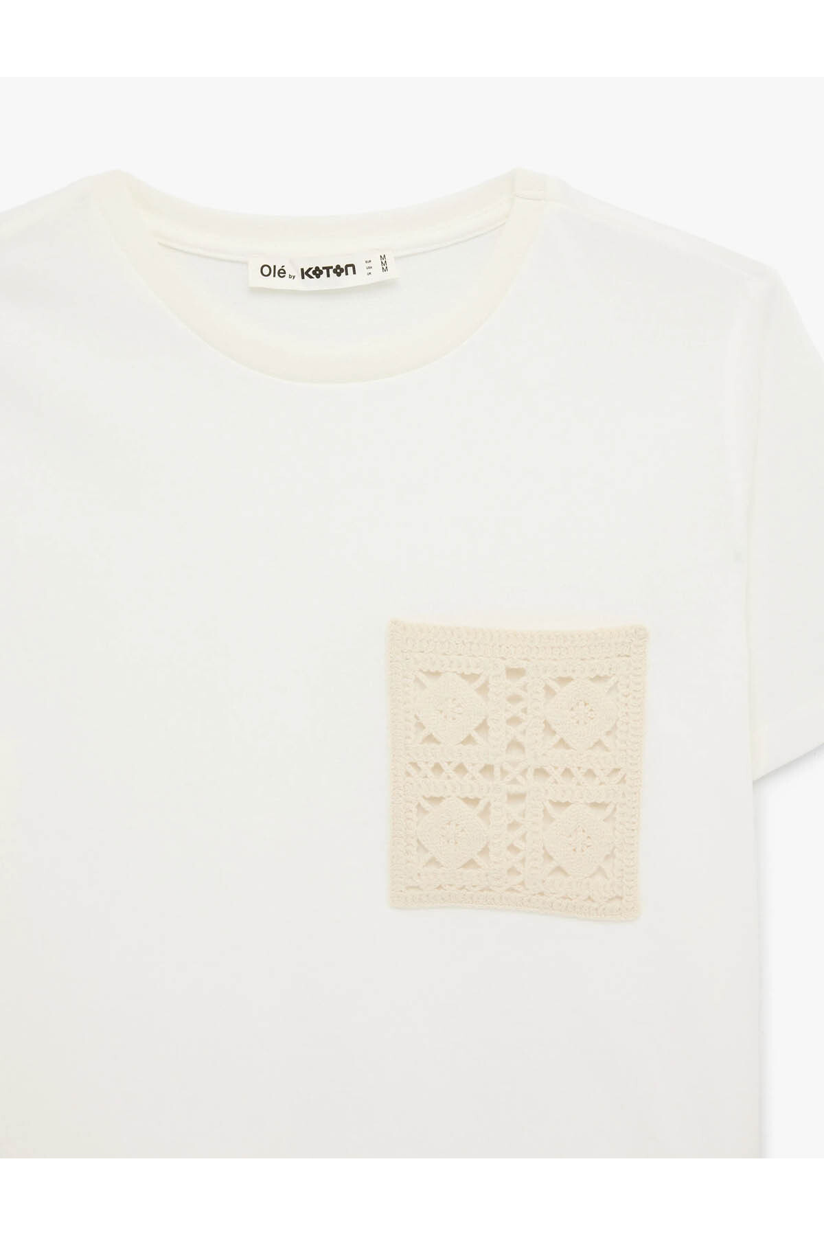 Nakışlı Cep Detaylı Ekru Kadın T-Shirt 6SAL10011IK