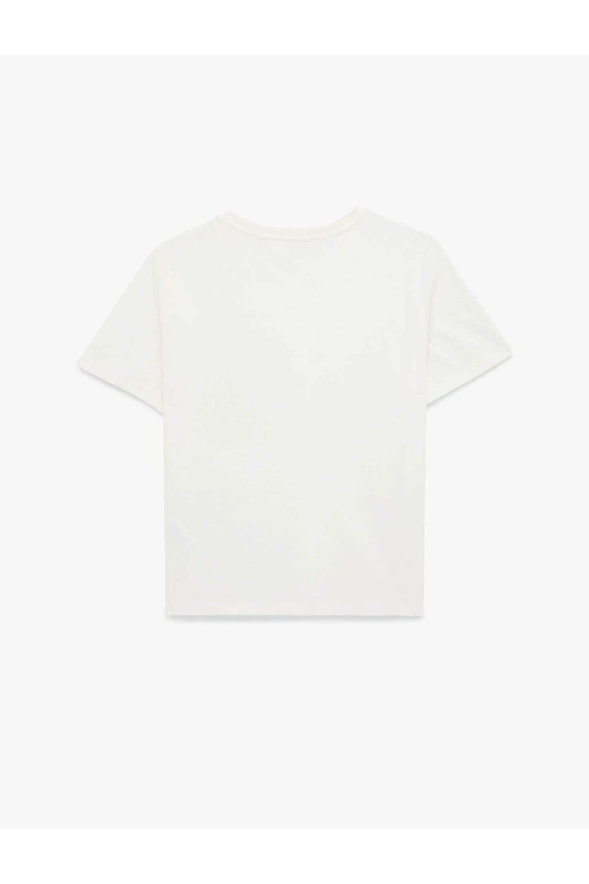 Nakışlı Cep Detaylı Ekru Kadın T-Shirt 6SAL10011IK