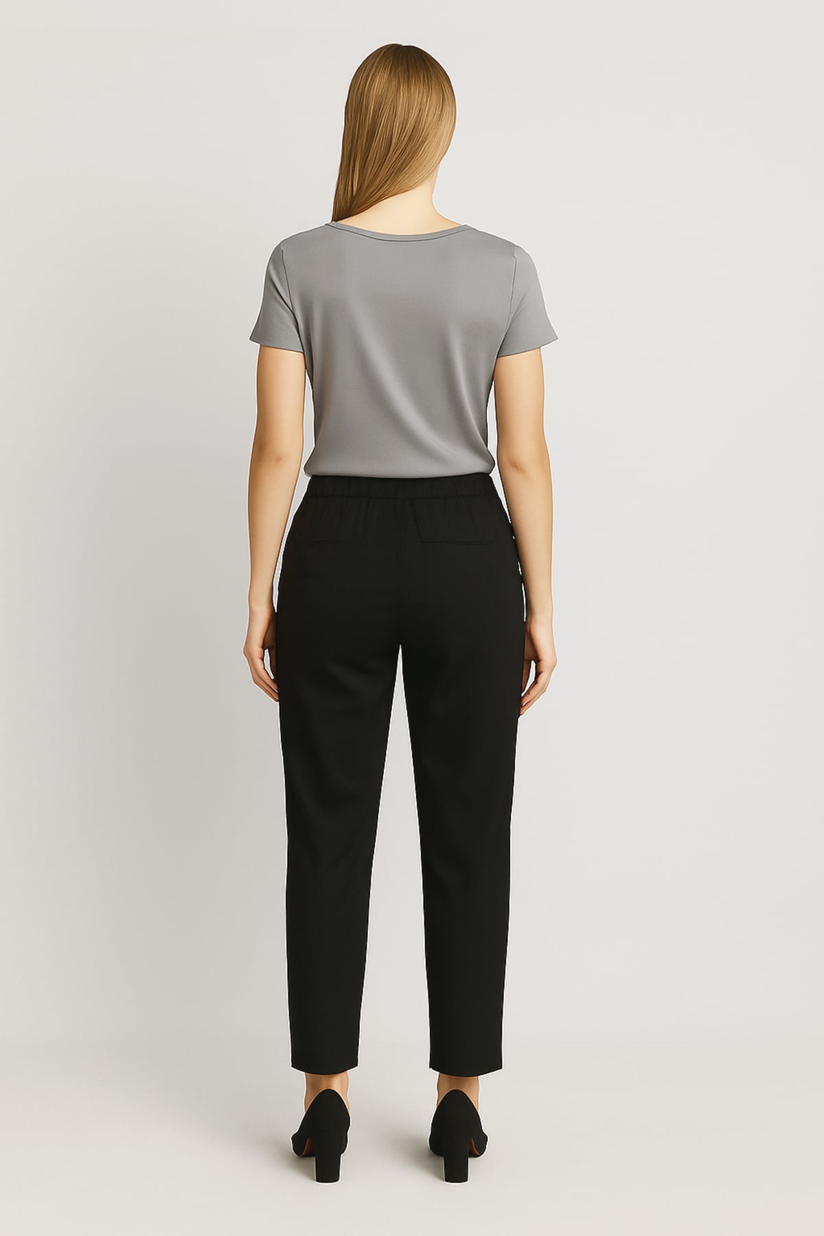 Norah Beli Lastikli Gabardin Pantolon - SİYAH