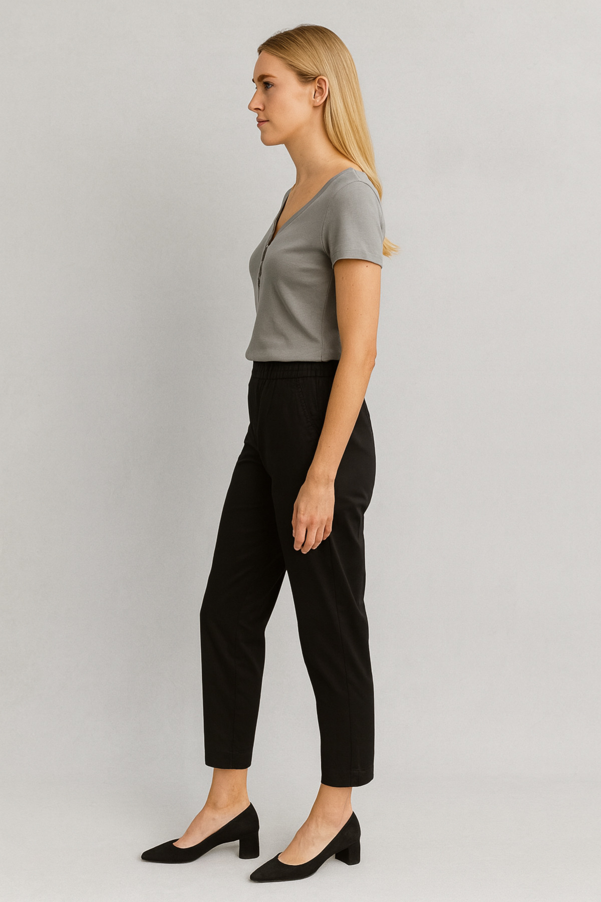 Norah Beli Lastikli Gabardin Pantolon - SİYAH