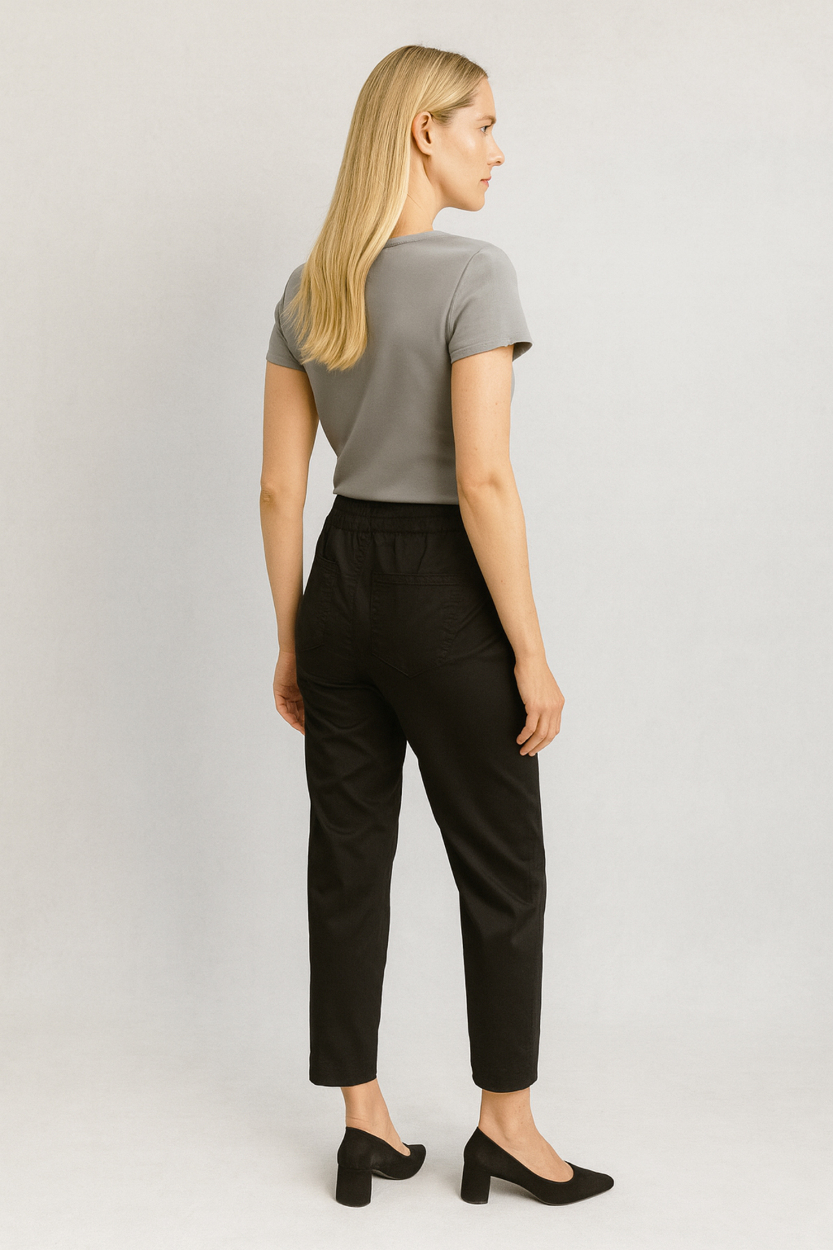 Norah Beli Lastikli Gabardin Pantolon - SİYAH