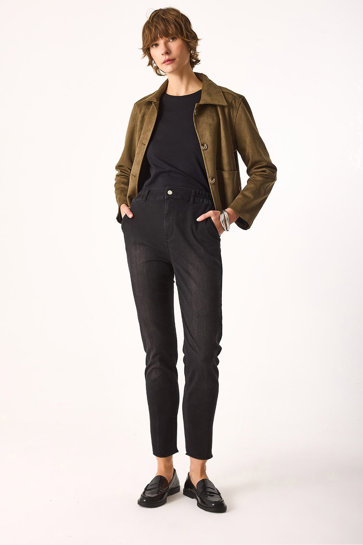 Norah Black Beli Lastikli Jean Pantolon-Black