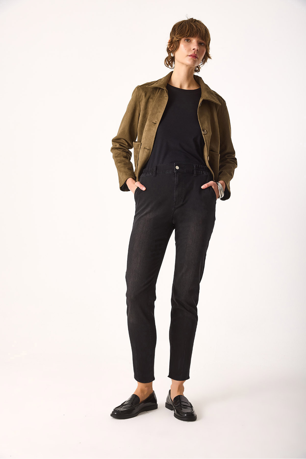Norah Black Beli Lastikli Jean Pantolon-Black