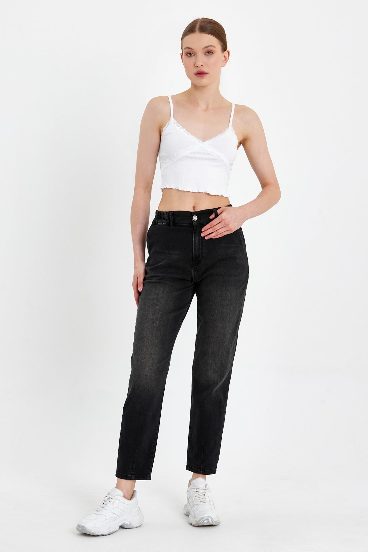 Norah Black Beli Lastikli Jean Pantolon(TENCEL)(TM) - BLACK