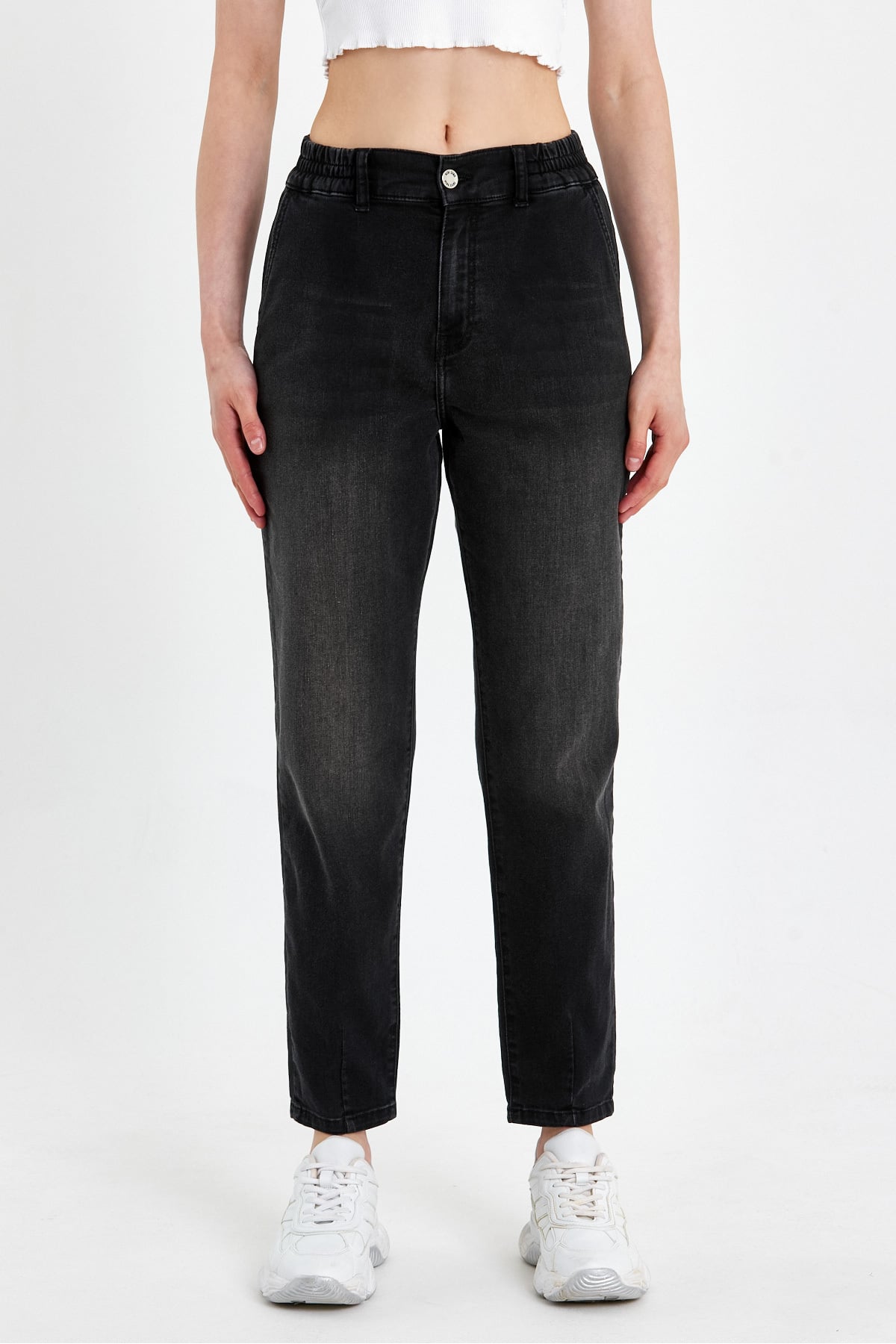 Norah Black Beli Lastikli Jean Pantolon(TENCEL)(TM) - BLACK