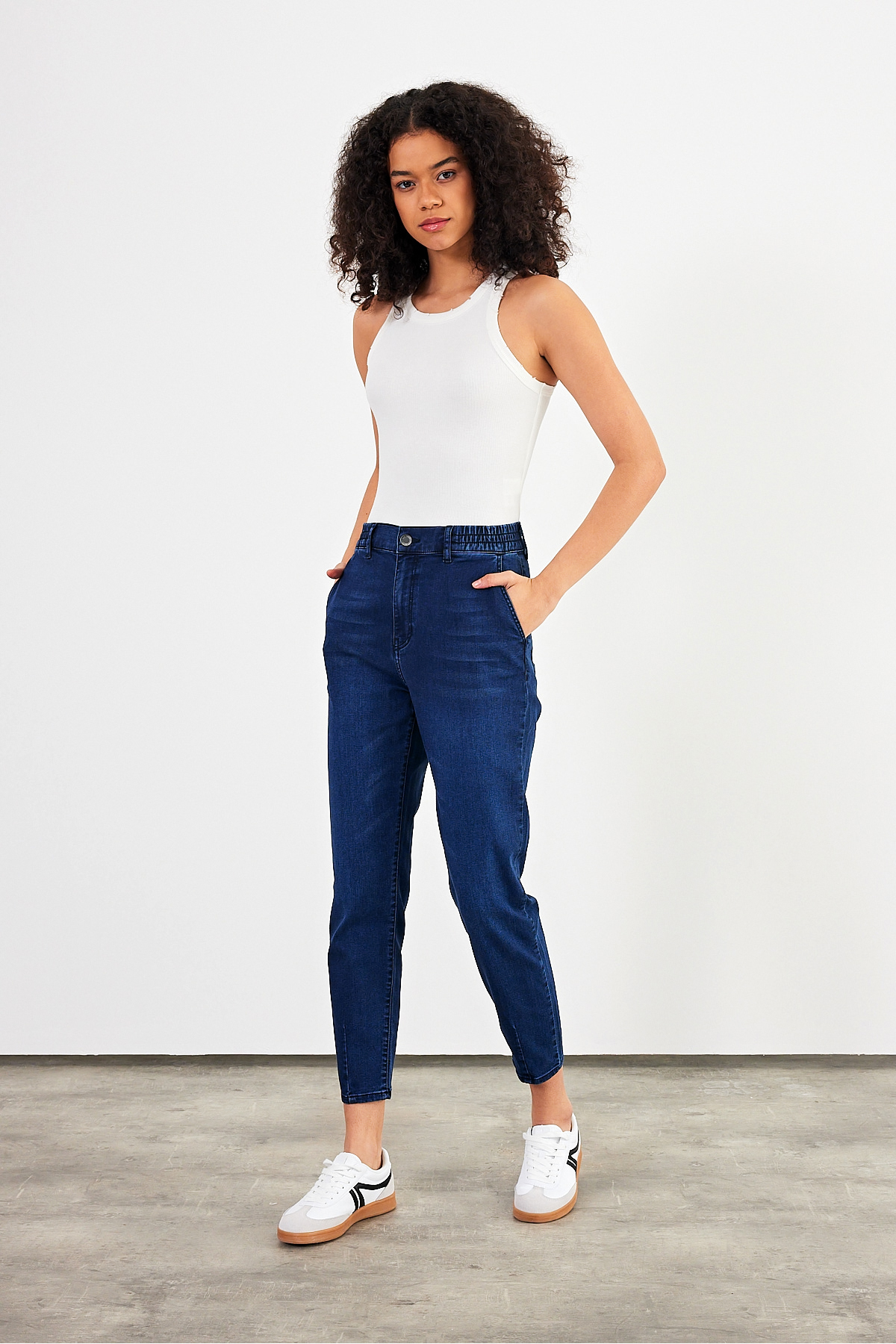 Norah Blue Black Beli Lastikli Jean Pantolon (Lyocell) - BLUE BLACK