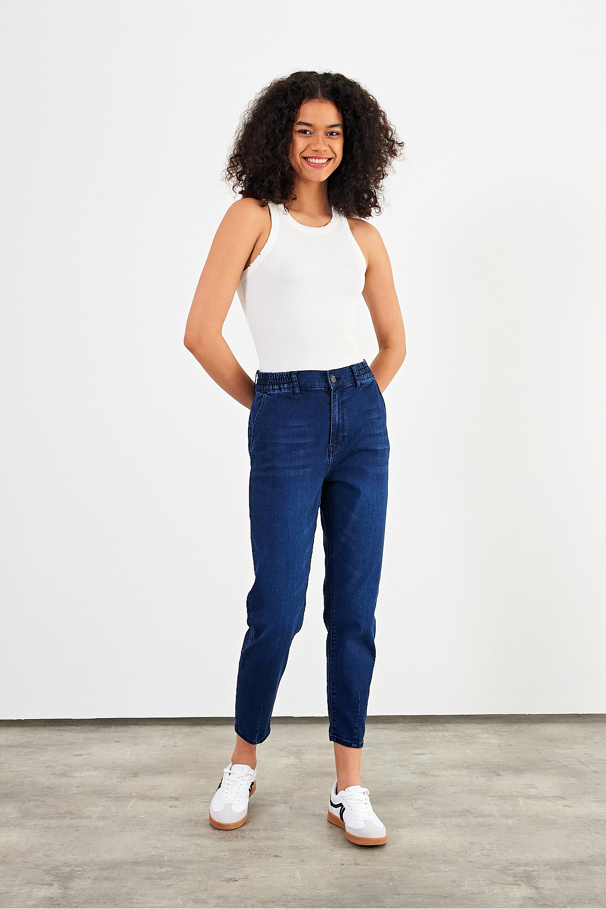 Norah Blue Black Beli Lastikli Jean Pantolon (Lyocell) - BLUE BLACK