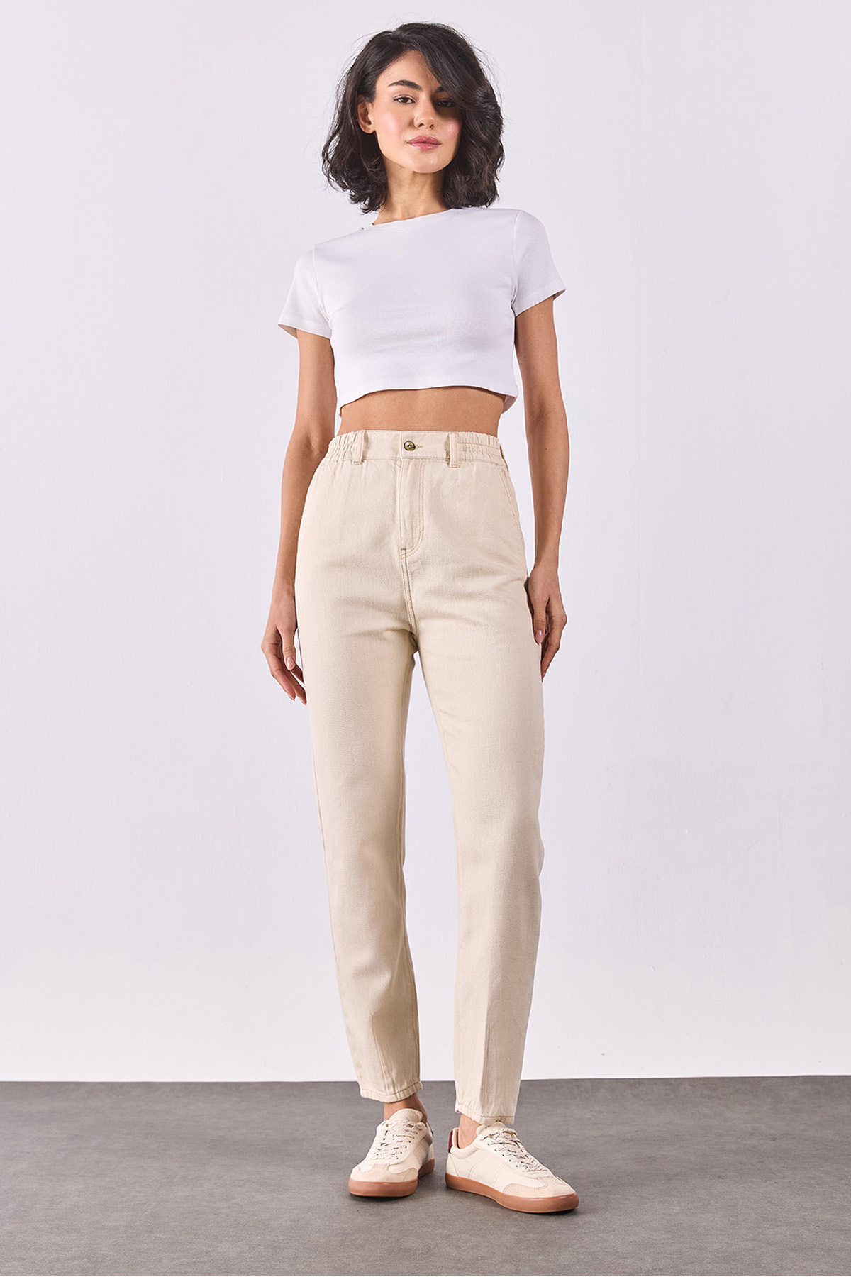 Norah Off White Beli Lastikli Jean Pantolon(TENCEL)(TM) - OFF WHITE