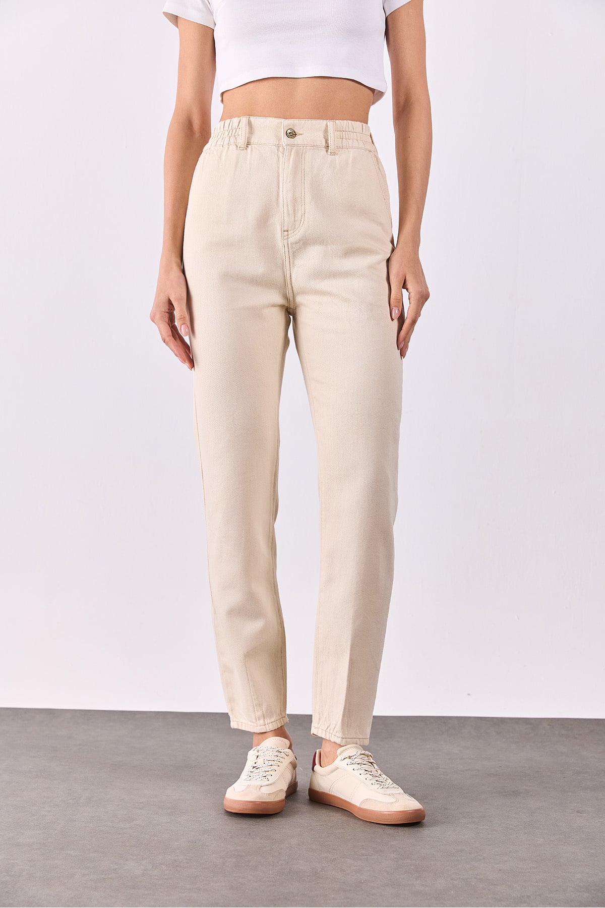 Norah Off White Beli Lastikli Jean Pantolon(TENCEL)(TM) - OFF WHITE