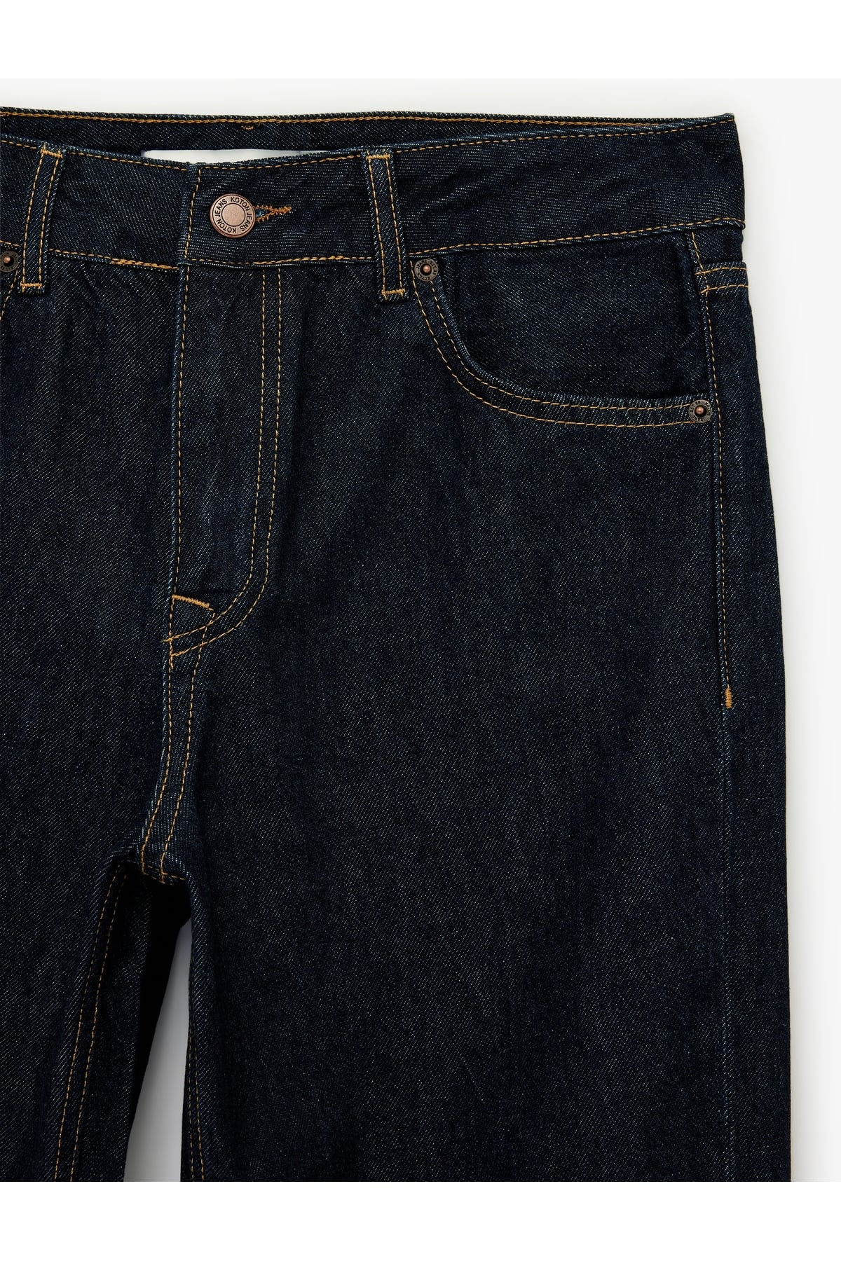 Normal Bel Cepli Düğmeli Düz Paça Pamuklu Denim Pantolon - Straight Fit Jean