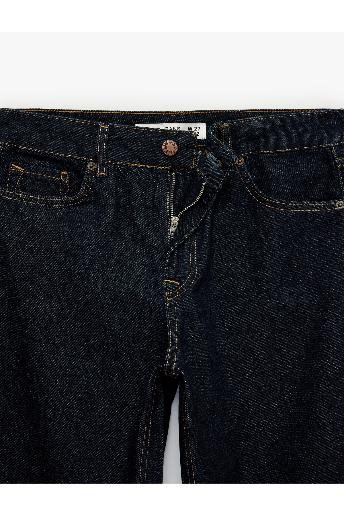 Normal Bel Cepli Düğmeli Düz Paça Pamuklu Denim Pantolon - Straight Fit Jean