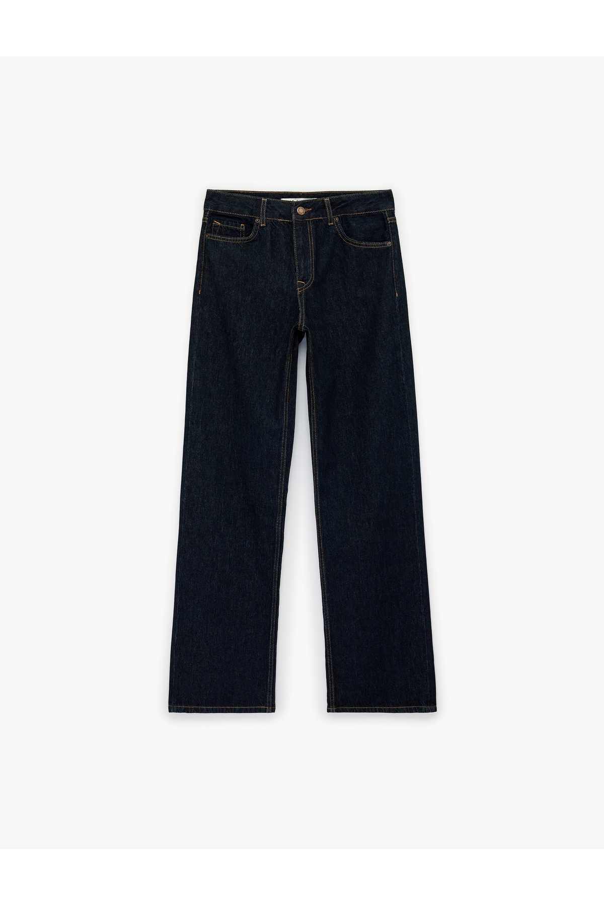 Normal Bel Cepli Düğmeli Düz Paça Pamuklu Denim Pantolon - Straight Fit Jean